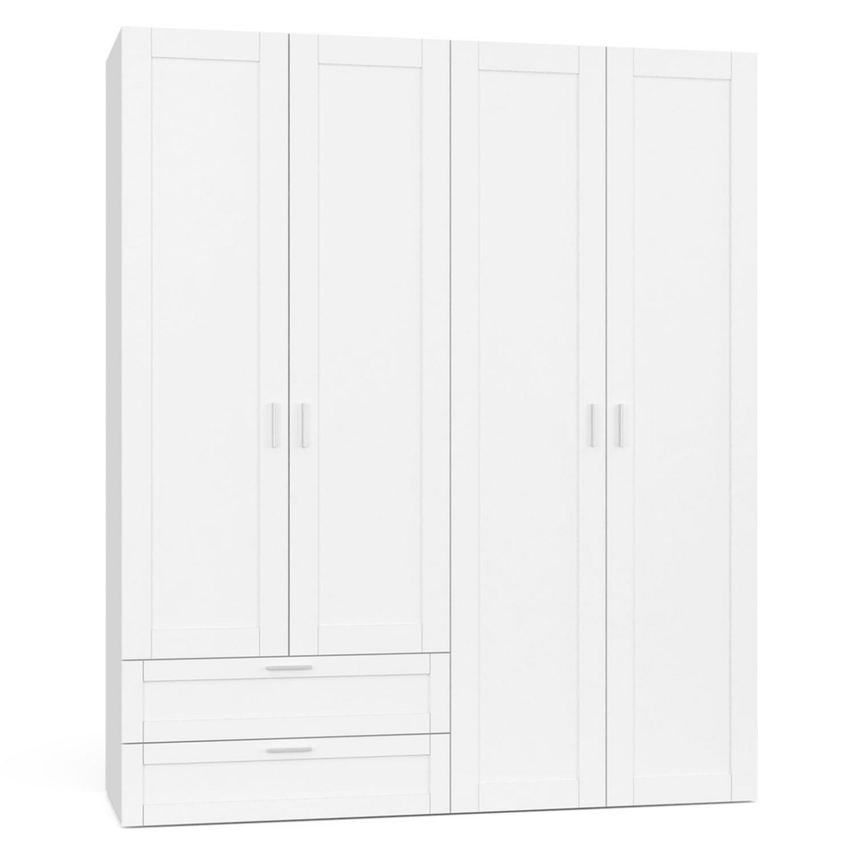 ID MARKET Armoire 4 portes VITO blanc penderie 160 cm avec 2 tiroirs et étagères