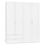 ID MARKET Armoire 4 portes VITO blanc penderie 160 cm avec 2 tiroirs et étagères