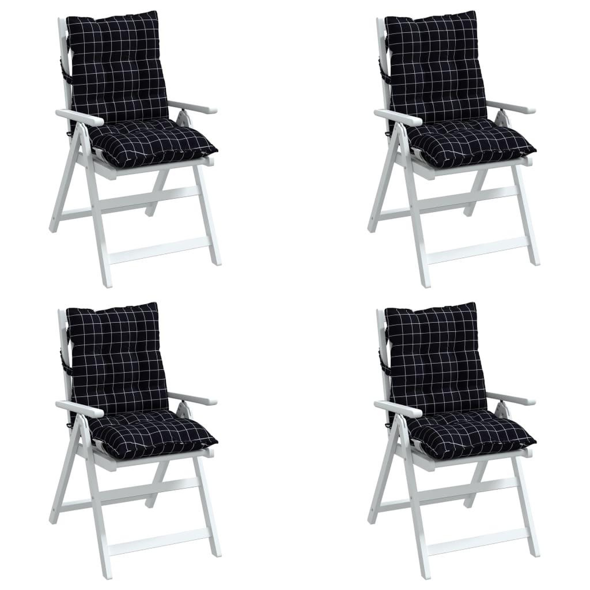 Voir la diapositive 4 : VIDAXL Coussins de chaise a dossier bas lot de 4 motif a carreaux noir