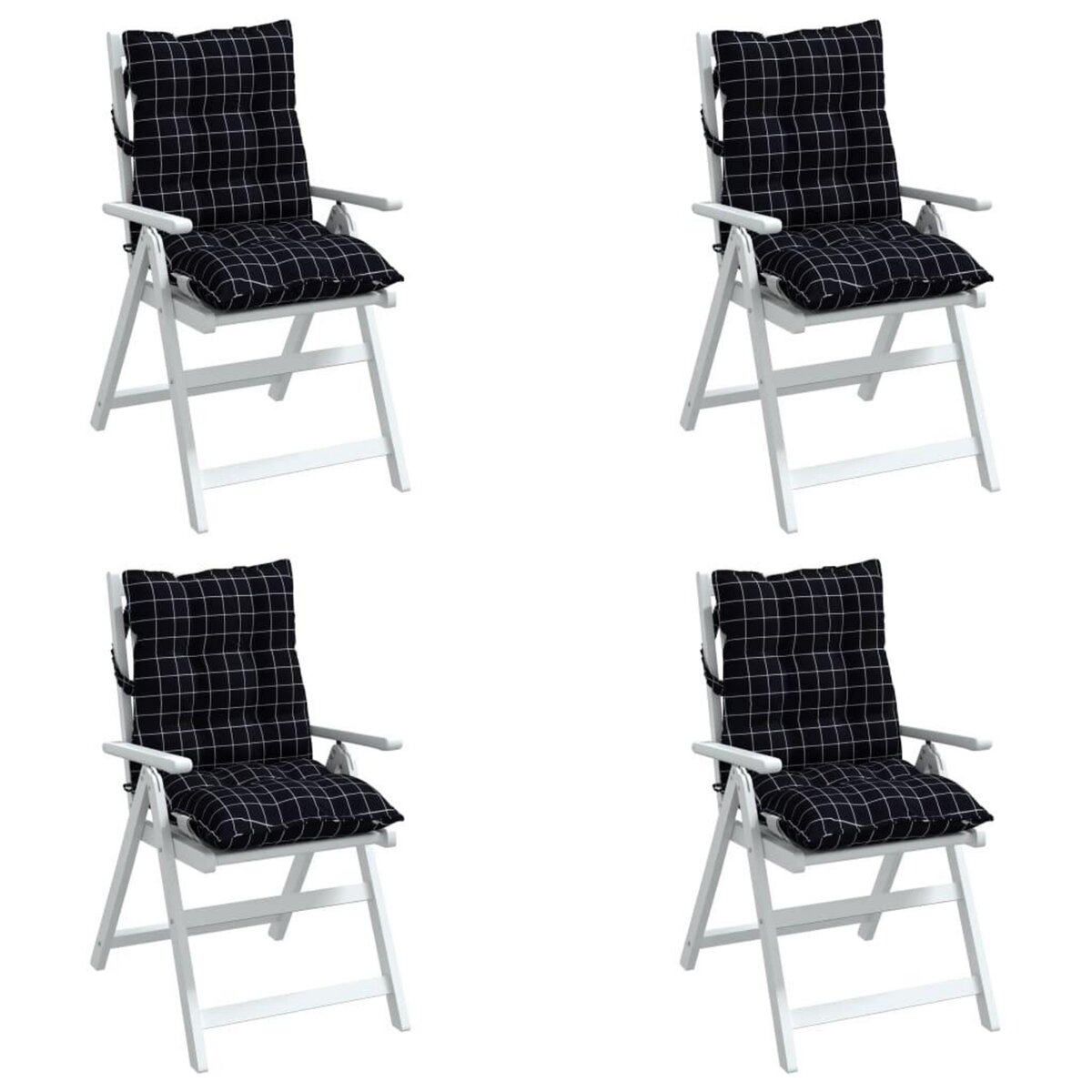 VIDAXL Coussins de chaise a dossier bas lot de 4 motif a carreaux noir