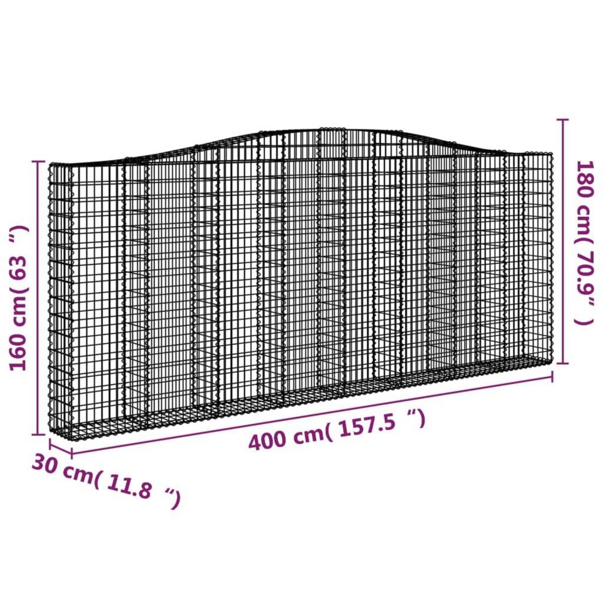VIDAXL Paniers a gabions arques 2 pcs 400x30x160/180 cm Fer galvanise
