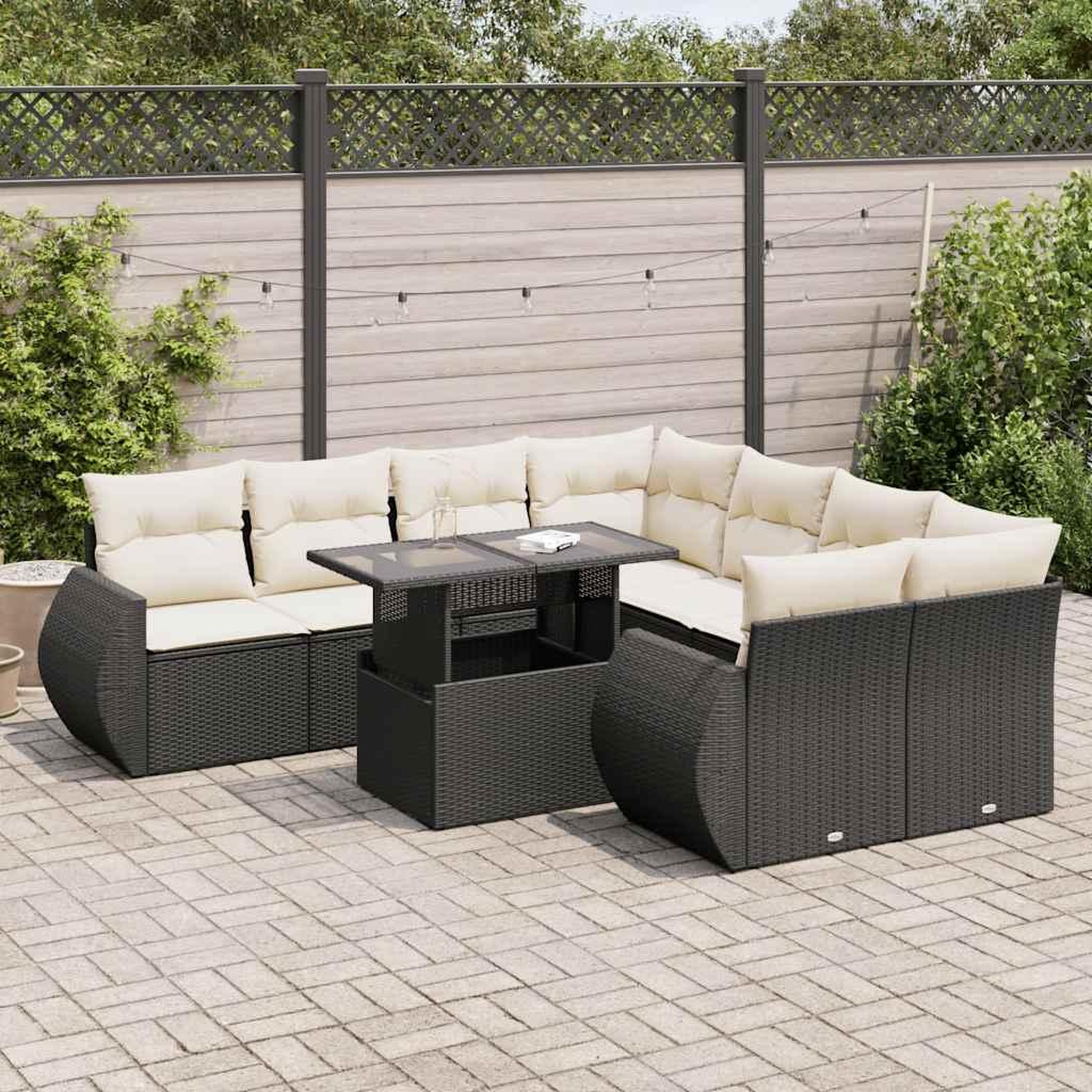 VIDAXL Salon de jardin 9 pcs avec coussins noir resine tressee