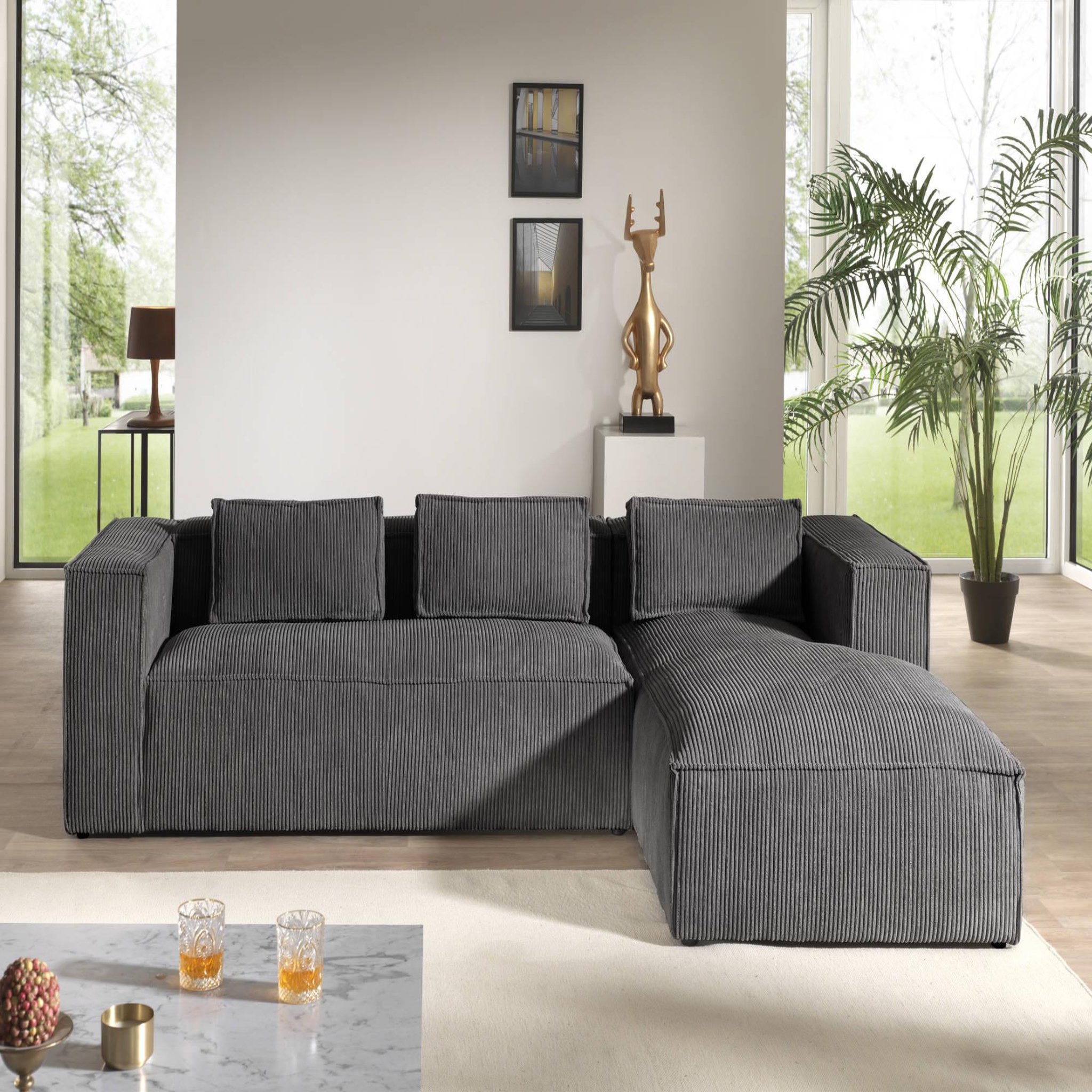 Voir la diapositive 5 : LISA DESIGN Stella - canapé d'angle - en velours côtelé - 4 places -style contemporain - droit