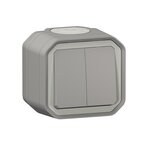 Legrand Double interrupteur étanche va-et-vient prêt à poser, LEGRAND Plexo, gris
