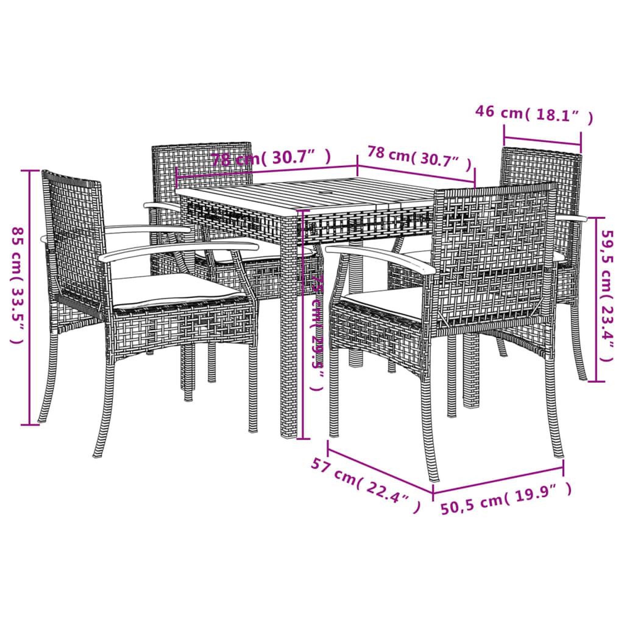 Voir la diapositive 6 : VIDAXL Ensemble a manger de jardin 5 pcs coussins gris resine tressee