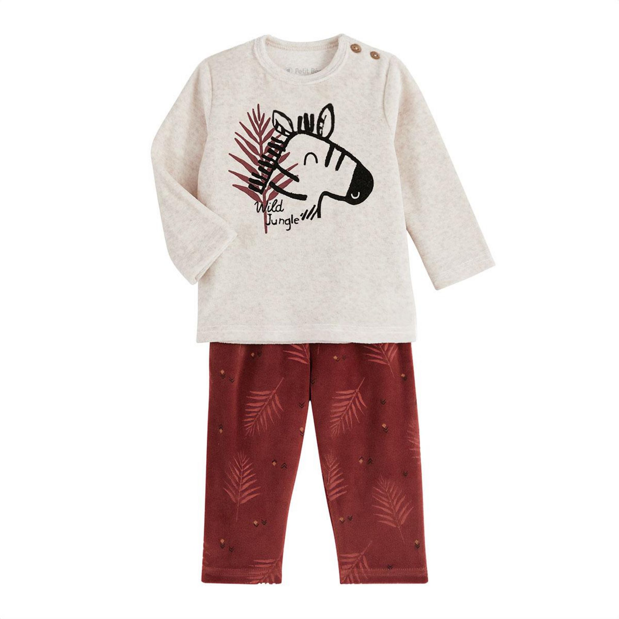 Pyjama Bébé 2 Pièces En Velours Petit Béguin - Avec Pieds Et Motif Loup, Taille 0-24 Mois