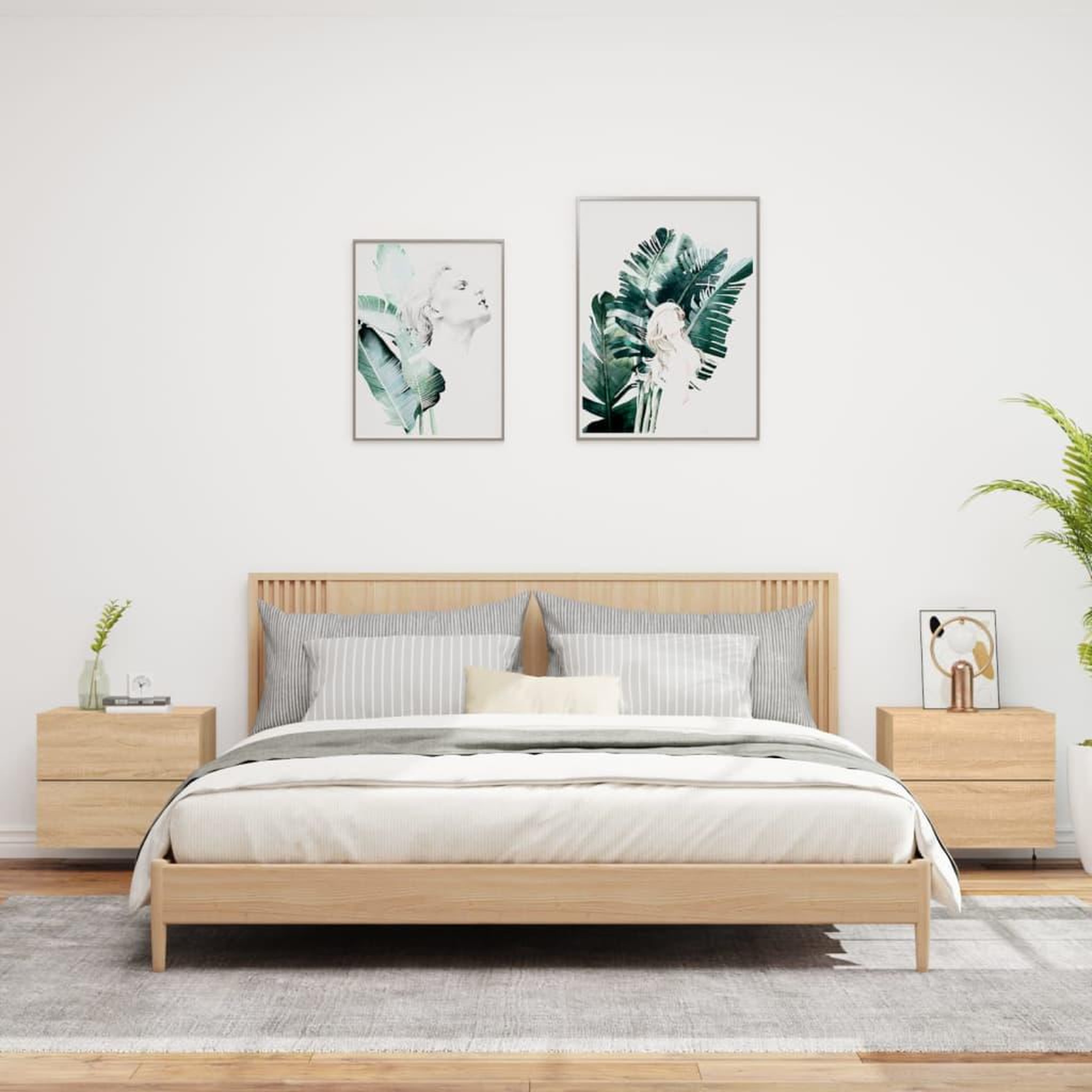Voir la diapositive 3 : VIDAXL Tables de chevet murales avec lumieres LED 2 pcs chene sonoma