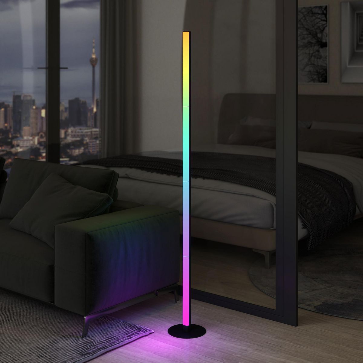 HOMCOM Lampadaire LED RGBIC 16 millions de couleurs avec contrôle APP et télécommande - musique sync, modes de scène et timer