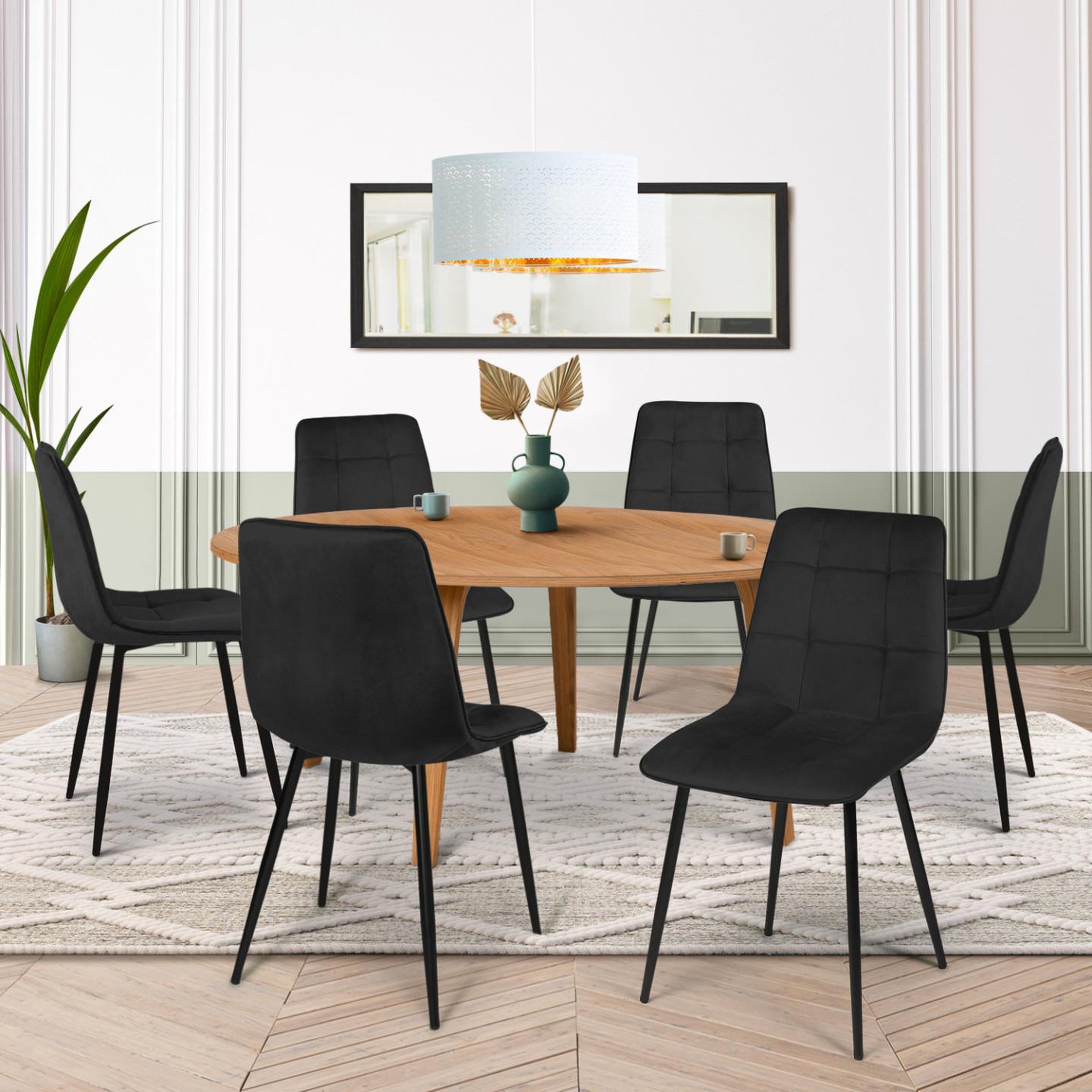 Voir la diapositive 2 : ID MARKET Lot de 6 chaises mila en velours noir pour salle à manger
