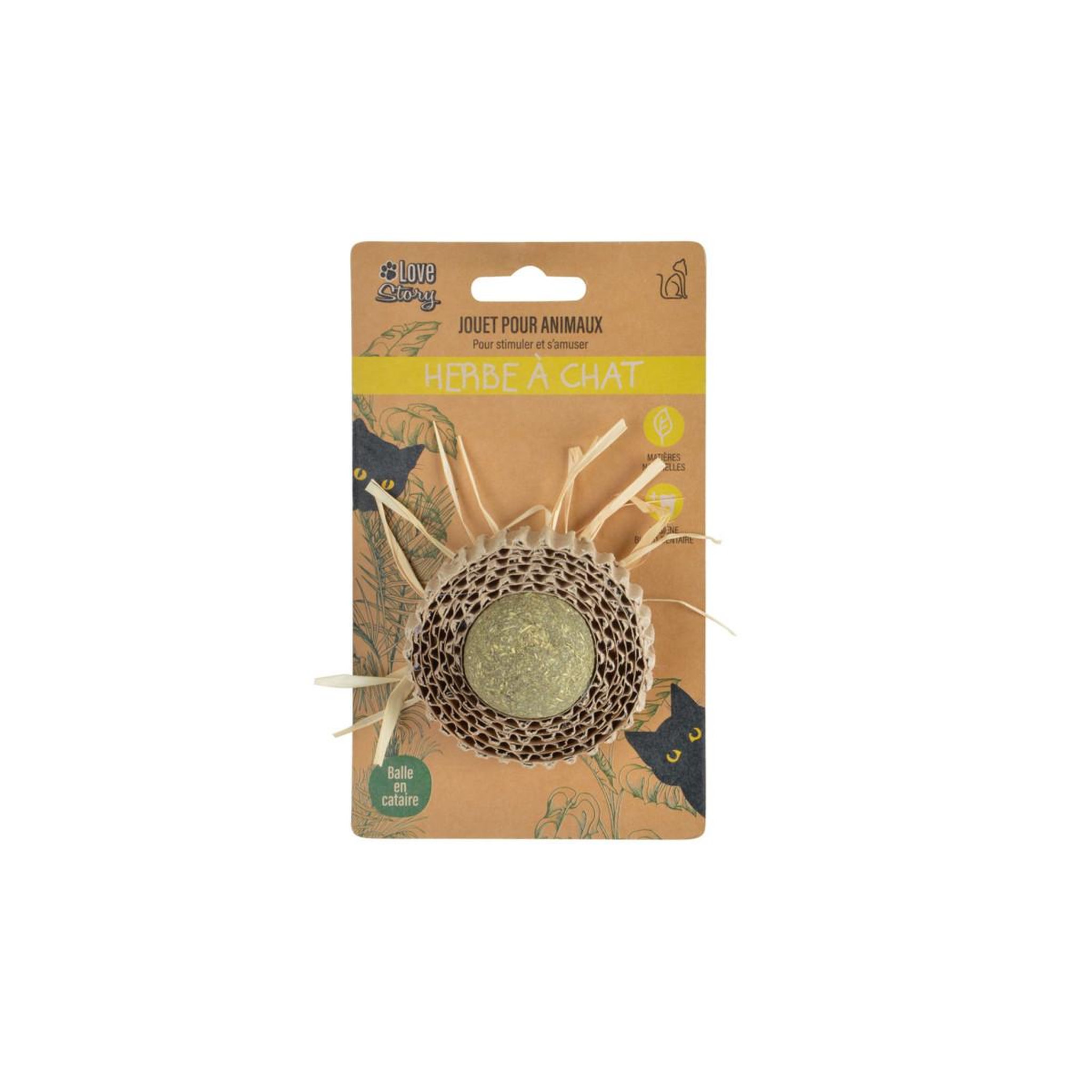 Voir la diapositive 2 : LOVE STORY Jouet pour Chat  Balle Herbe & Carton  13cm Naturel