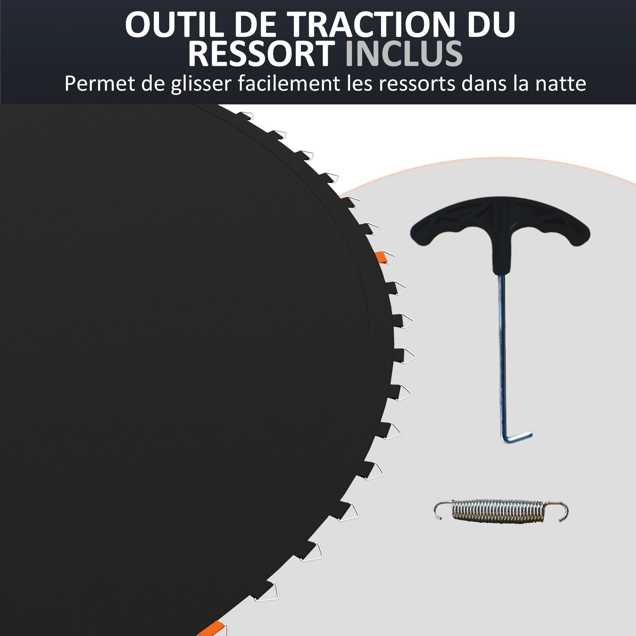 Voir la diapositive 6 : HOMCOM Tapis de rechange trampoline Ø 3,7 m ressorts 14 cm outil 72 crochets en V inclus blanc noir
