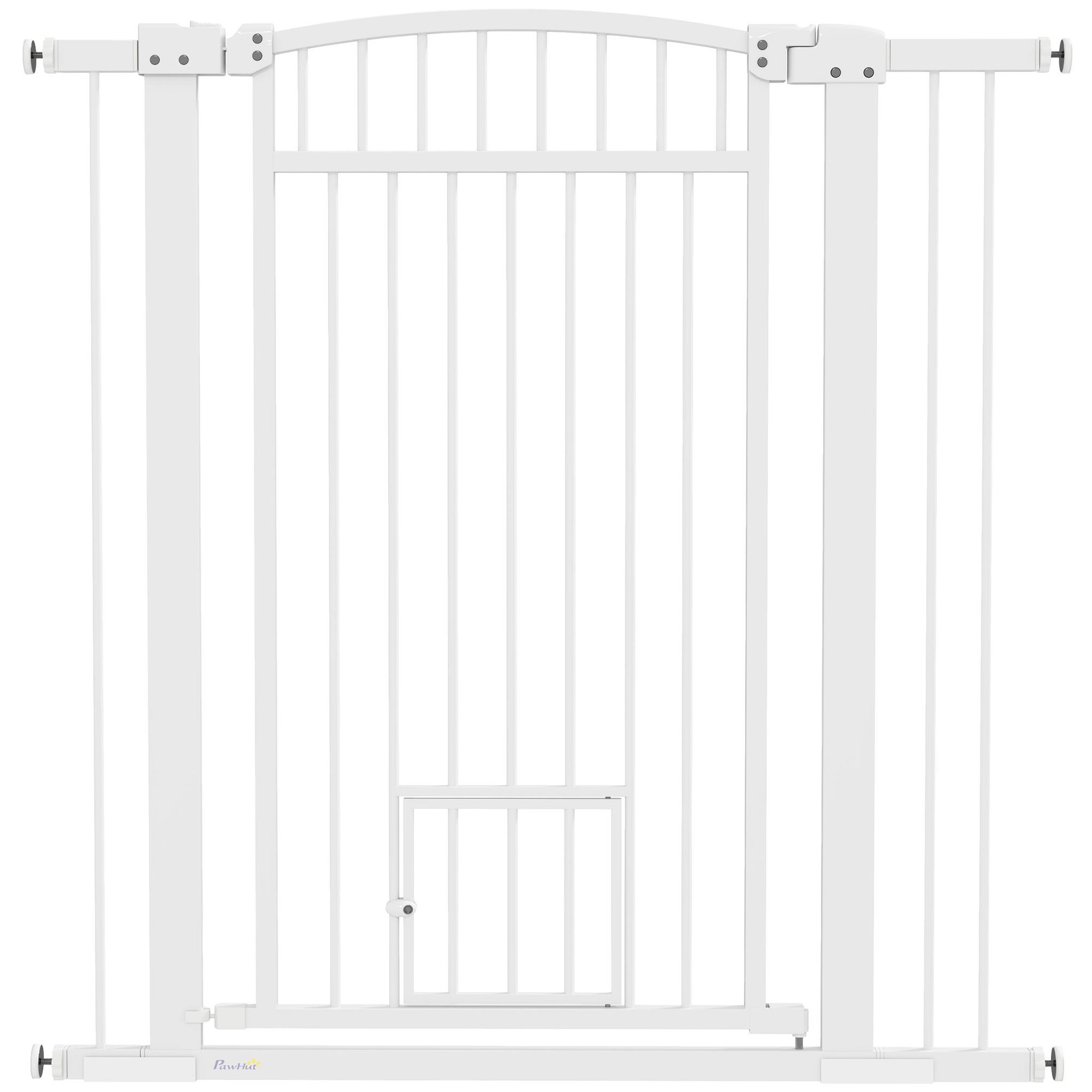 Voir la diapositive 3 : PAWHUT Barrière de sécurite chien extensible l.76-104 cm double verrouillage montage pression ou perçage blanc
