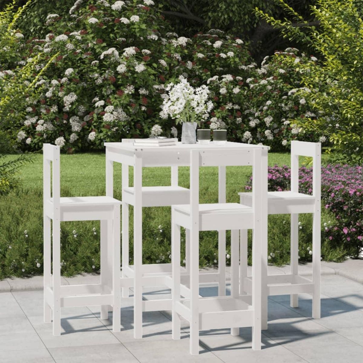 VIDAXL Ensemble de bar de jardin 5 pcs blanc bois massif de pin