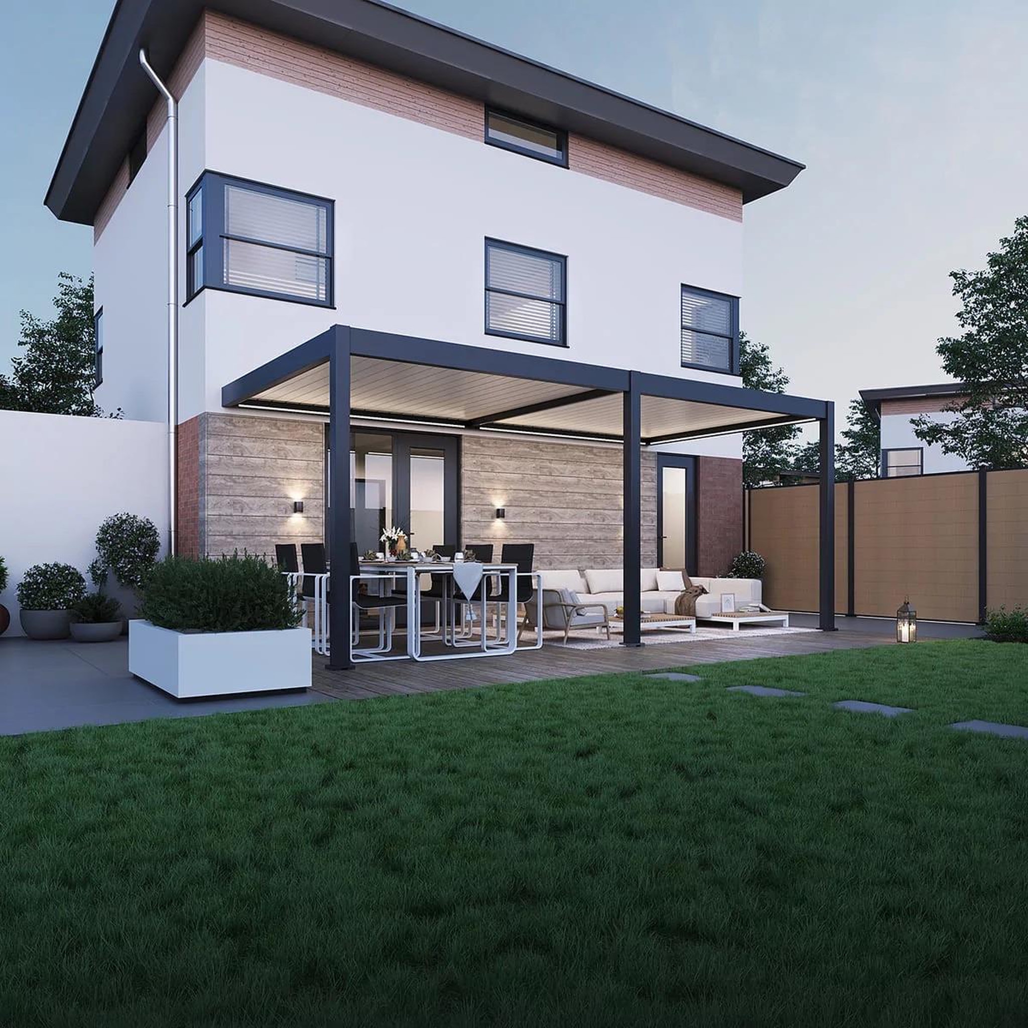 Chalet & jardin Pergola bioclimatique motorisée - Ombréa ELMO - adossée - 3x6M - Anthracite blanc - 300x600x258 cm