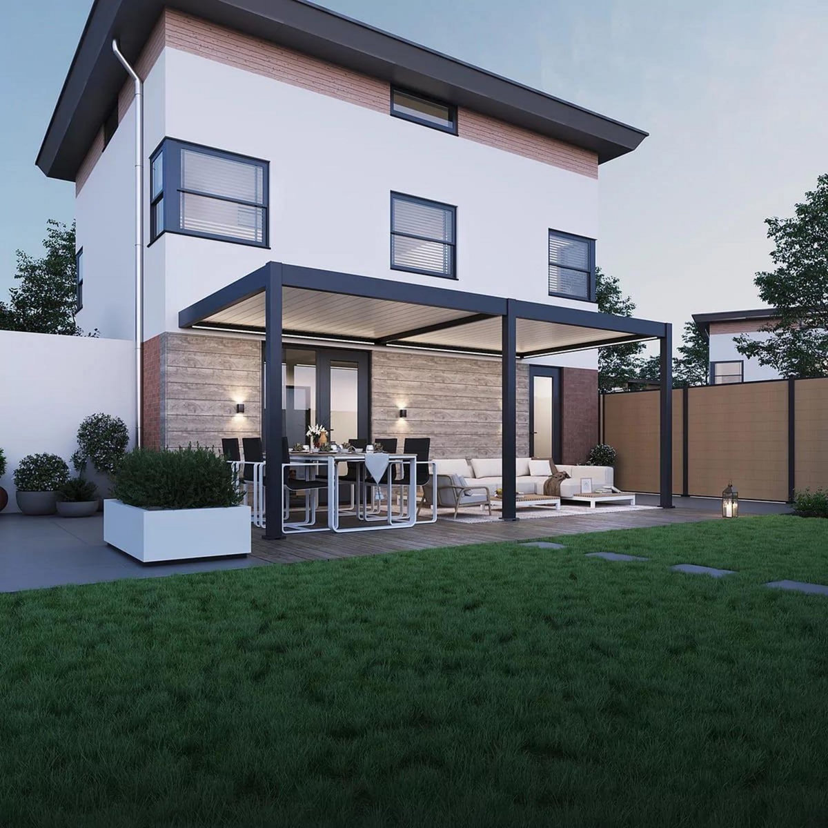 Chalet & jardin Pergola bioclimatique motorisée - Ombréa ELMO - adossée - 3x6M - Anthracite blanc - 300x600x258 cm