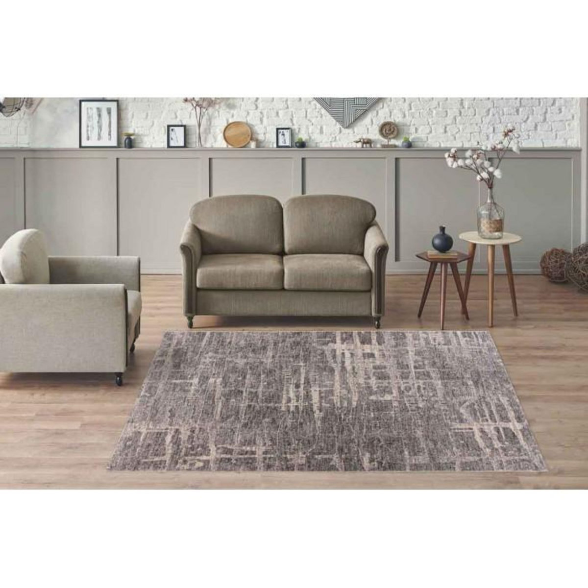 Paris Prix Tapis Tissé Imprimé Abstrait  Jaka  Gris