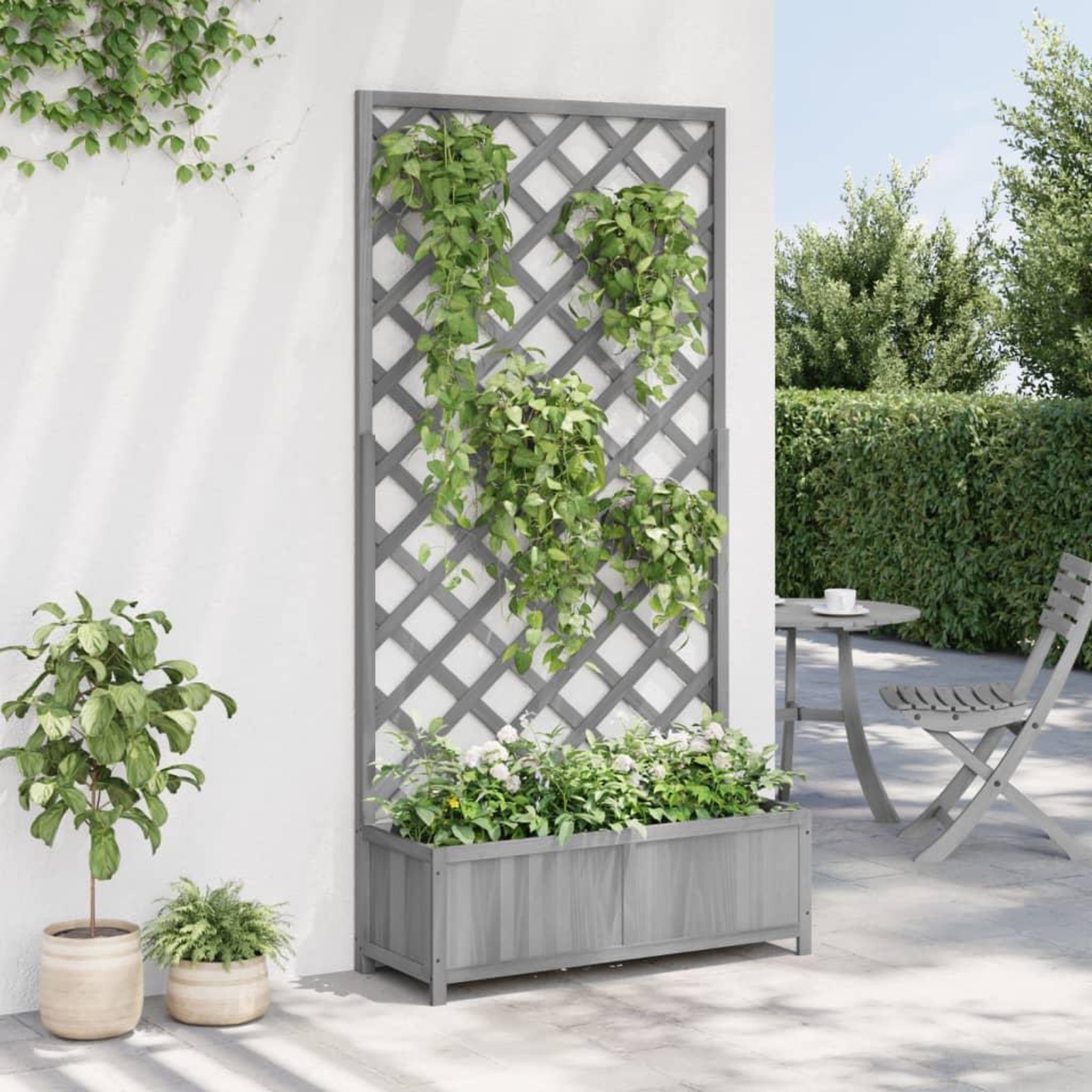 Voir la diapositive 3 : VIDAXL Jardiniere avec treillis gris bois massif de sapin