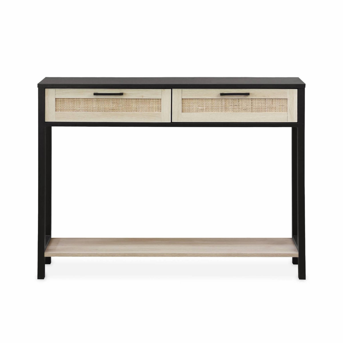 SWEEEK Console décor bois noir et cannage 100 x 30 x 75cm - Bianca - 2 tiroirs - 1 étagère