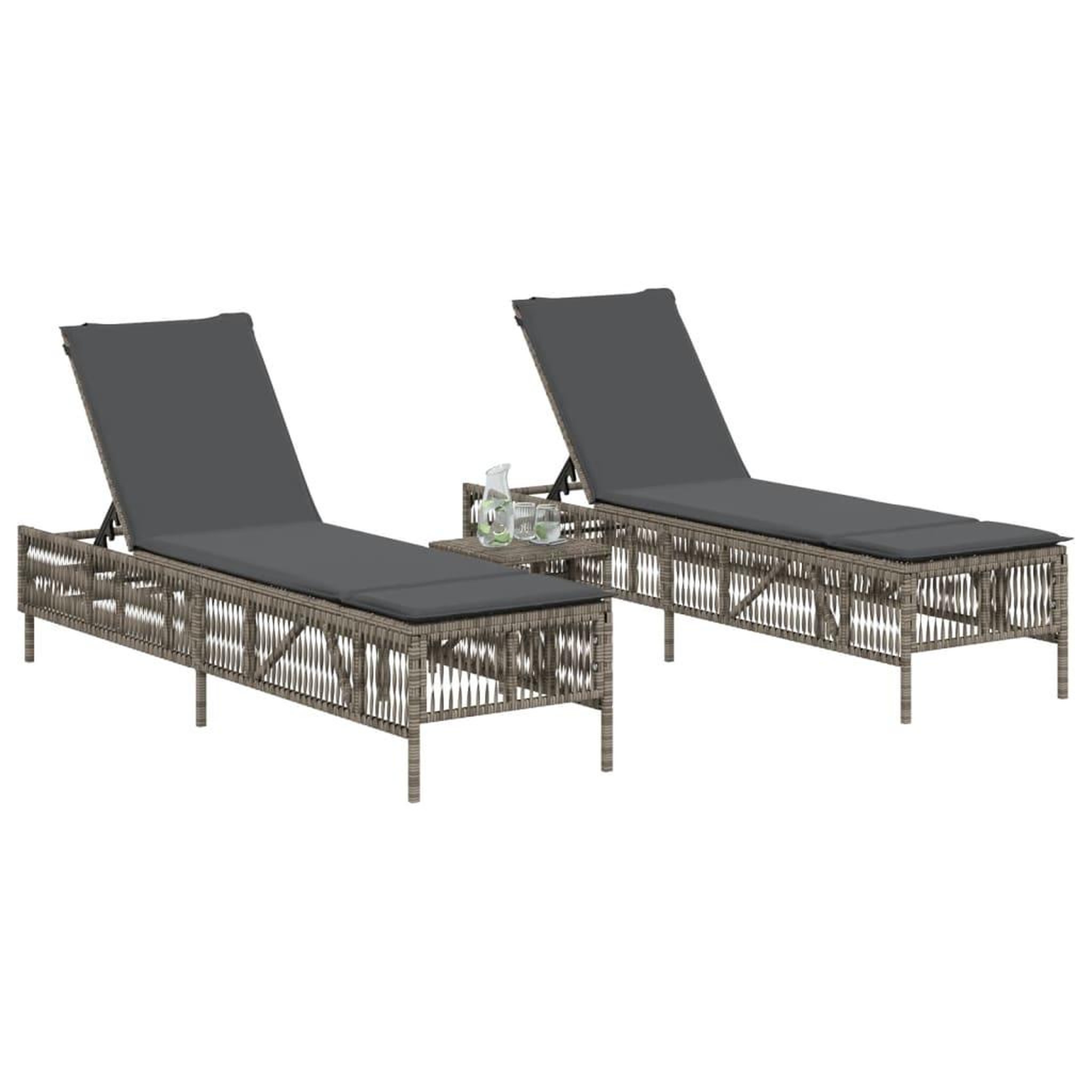 Voir la diapositive 3 : VIDAXL Chaises longues avec coussins lot de 2 gris resine tressee