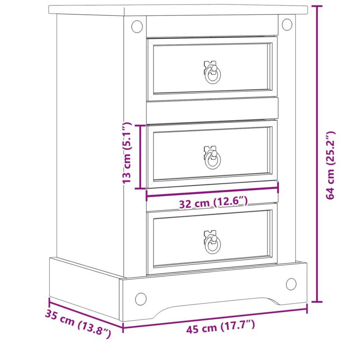 VIDAXL Table de chevet  45x35x64 cm bois de pin massif