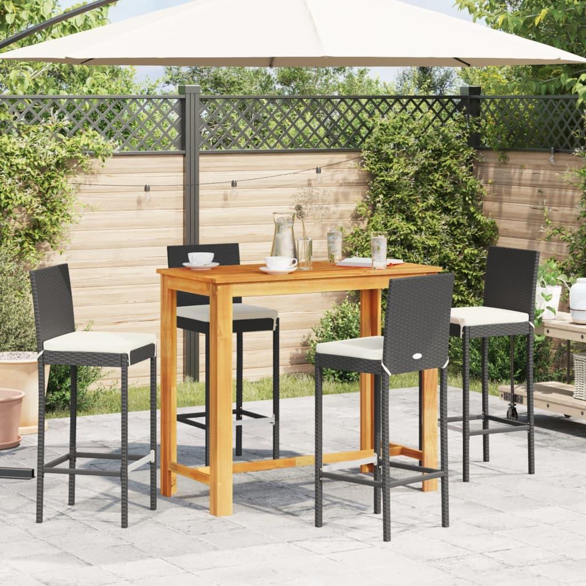 Voir la diapositive 3 : VIDAXL Ensemble de bar de jardin 5 pcs noir bois massif acacia rotin