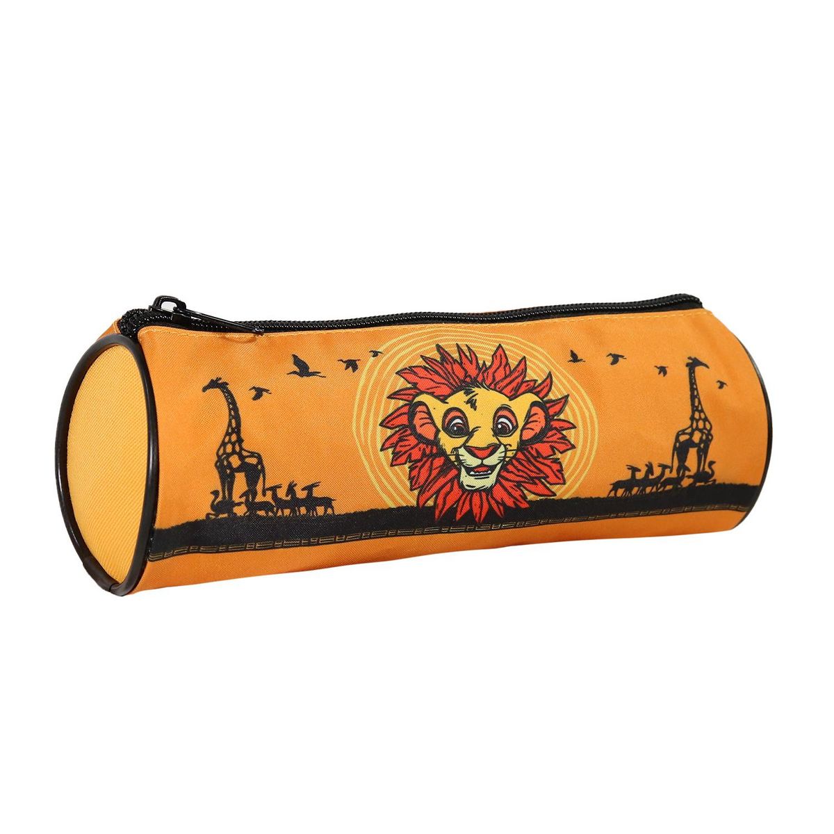 Bagtrotter Bagtrotter - Le Roi Lion - Trousse Scolaire Ronde - Orange - 1 Compartiment Zippé - 22x7x7cm - Matière Polyester - Accessoire et Papeterie Scolaire