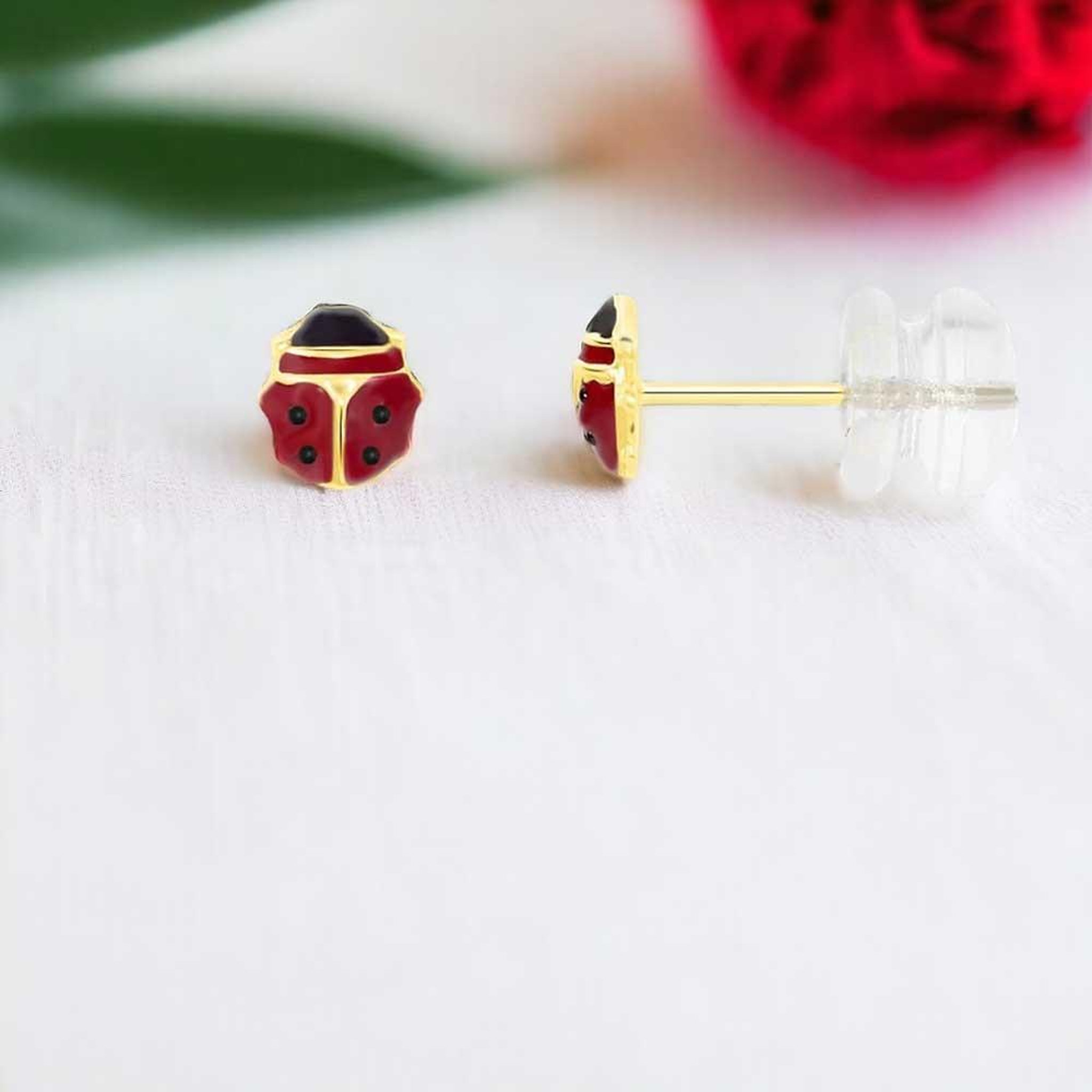 Voir la diapositive 3 : L'ATELIER D'AZUR Boucles d'Oreilles Coccinelles - Or Jaune - Enfant