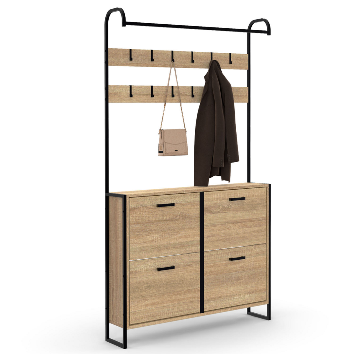 ID MARKET Vestiaire d'entrée LUIS meuble chaussures 4 portes design industriel