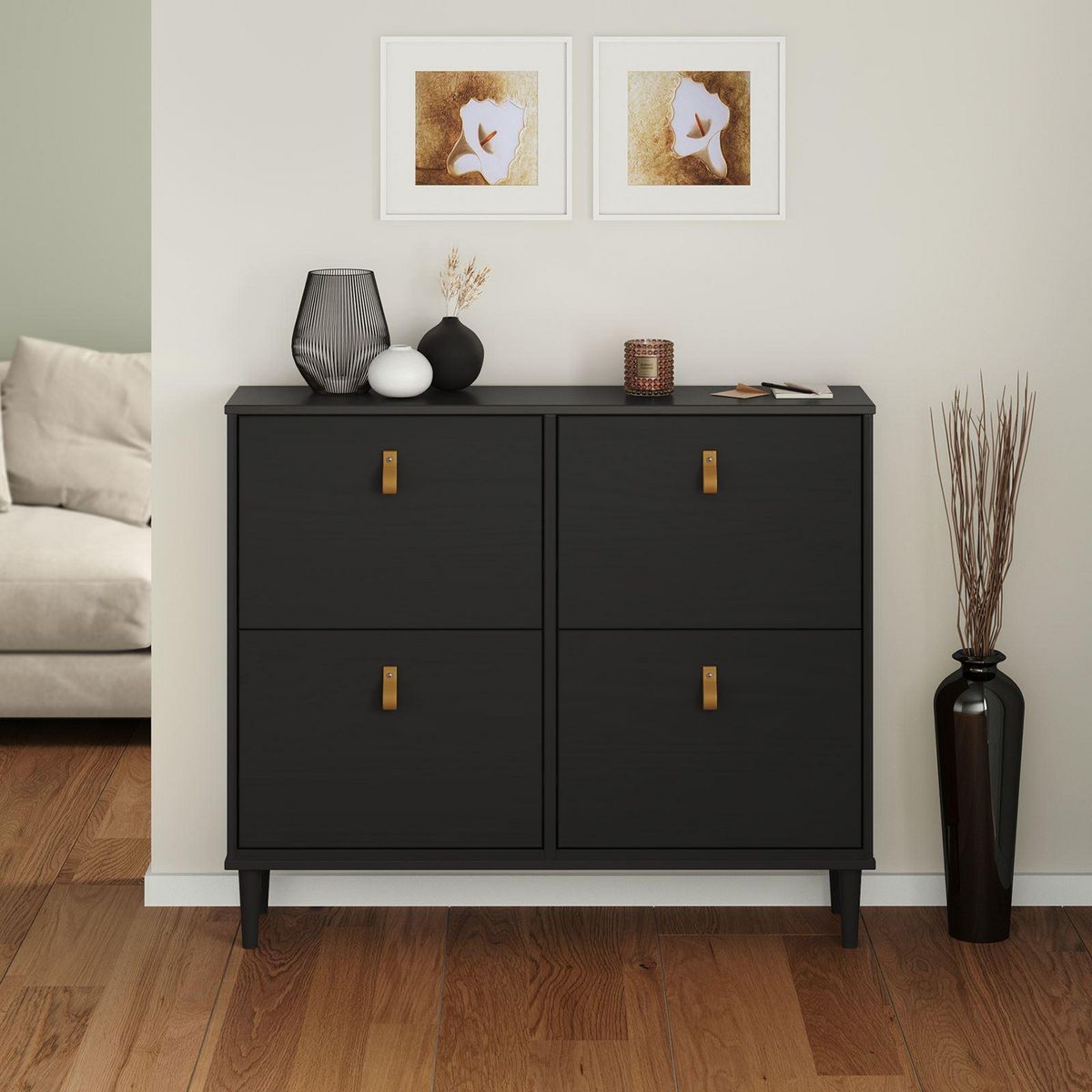 IDIMEX Meuble à chaussures MIKKA avec 4 abattants en pin massif