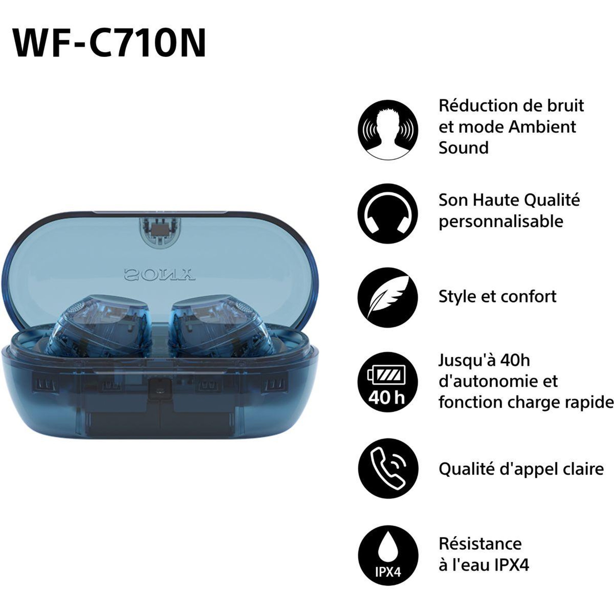 Voir la diapositive 3 : SONY Ecouteurs WF-C710N Transparent