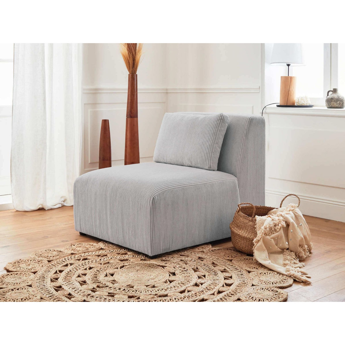 LISA DESIGN Victoire - canapé modulable panoramique d'angle droit - 7 places - en velours côtelé