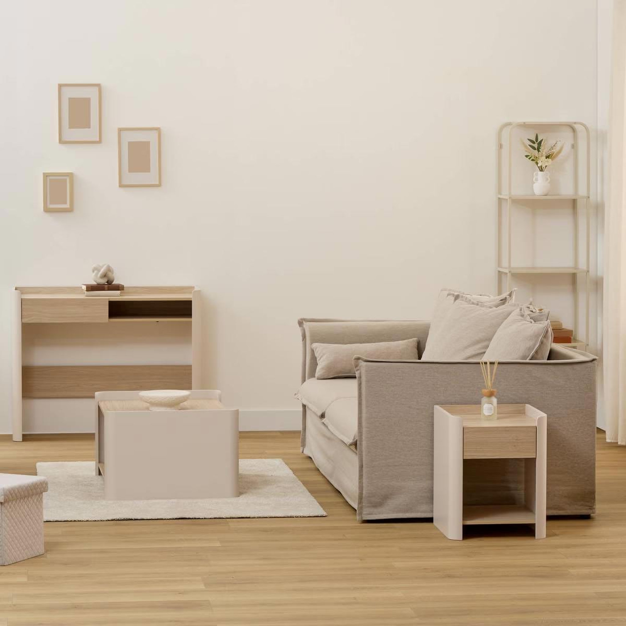 Voir la diapositive 3 : FIVE Table de chevet 1 tiroir  roundy  50cm beige