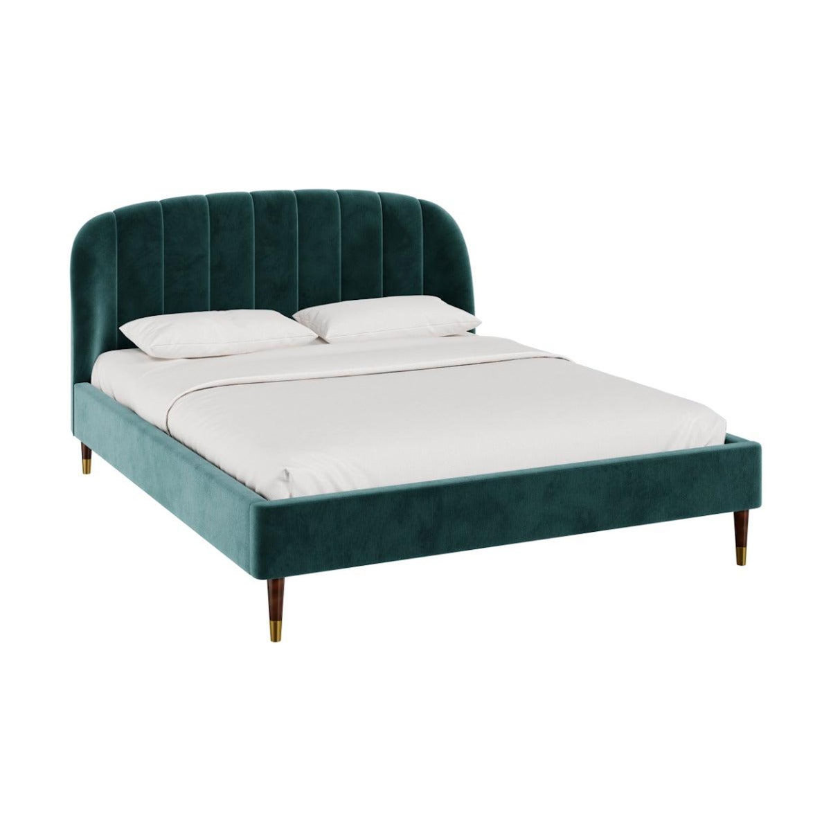 Rendez vous déco Lit double 140x190 cm en velours vert et pieds doré - Gala