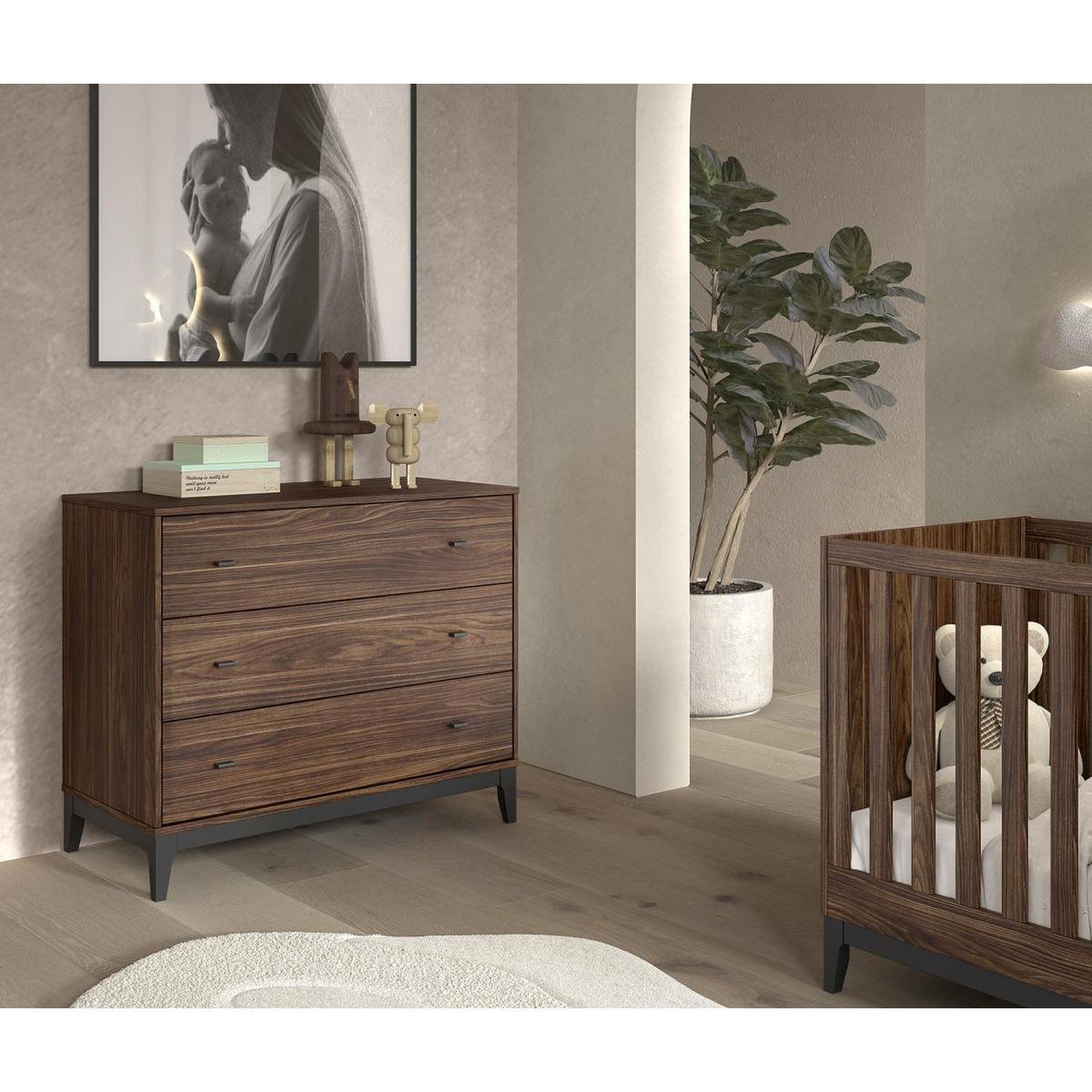Voir la diapositive 2 : Vipack Commode ilyas 3 tiroirs noyer