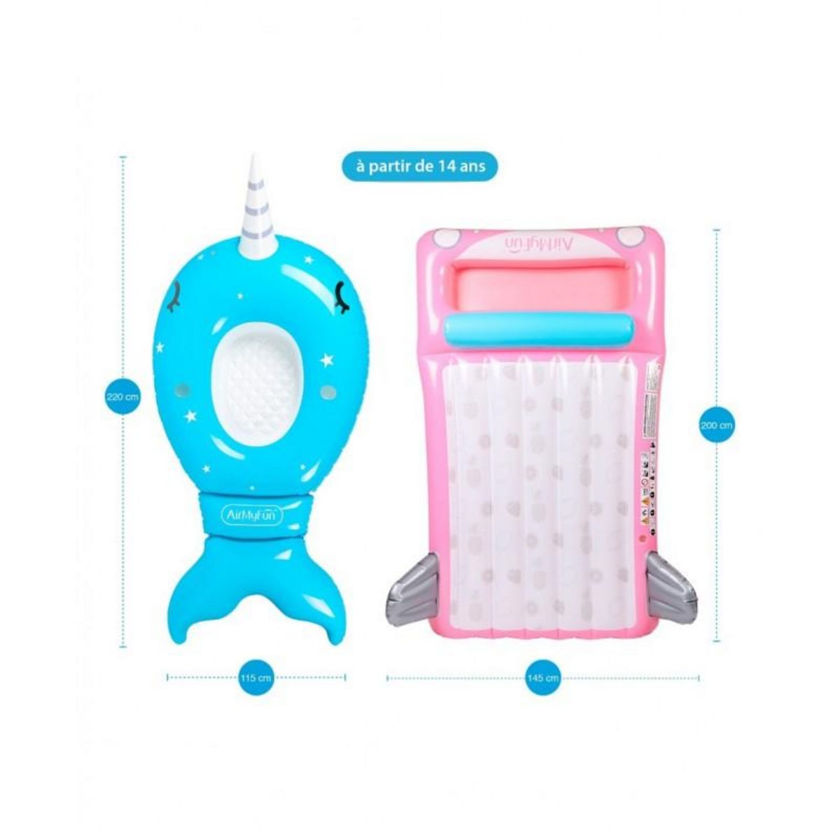 AIRMYFUN Pack 2 Matelas Gonflables d'Eau Géants, Ultra Confort, Piscine & Plage - Pack Twin Imaginaire