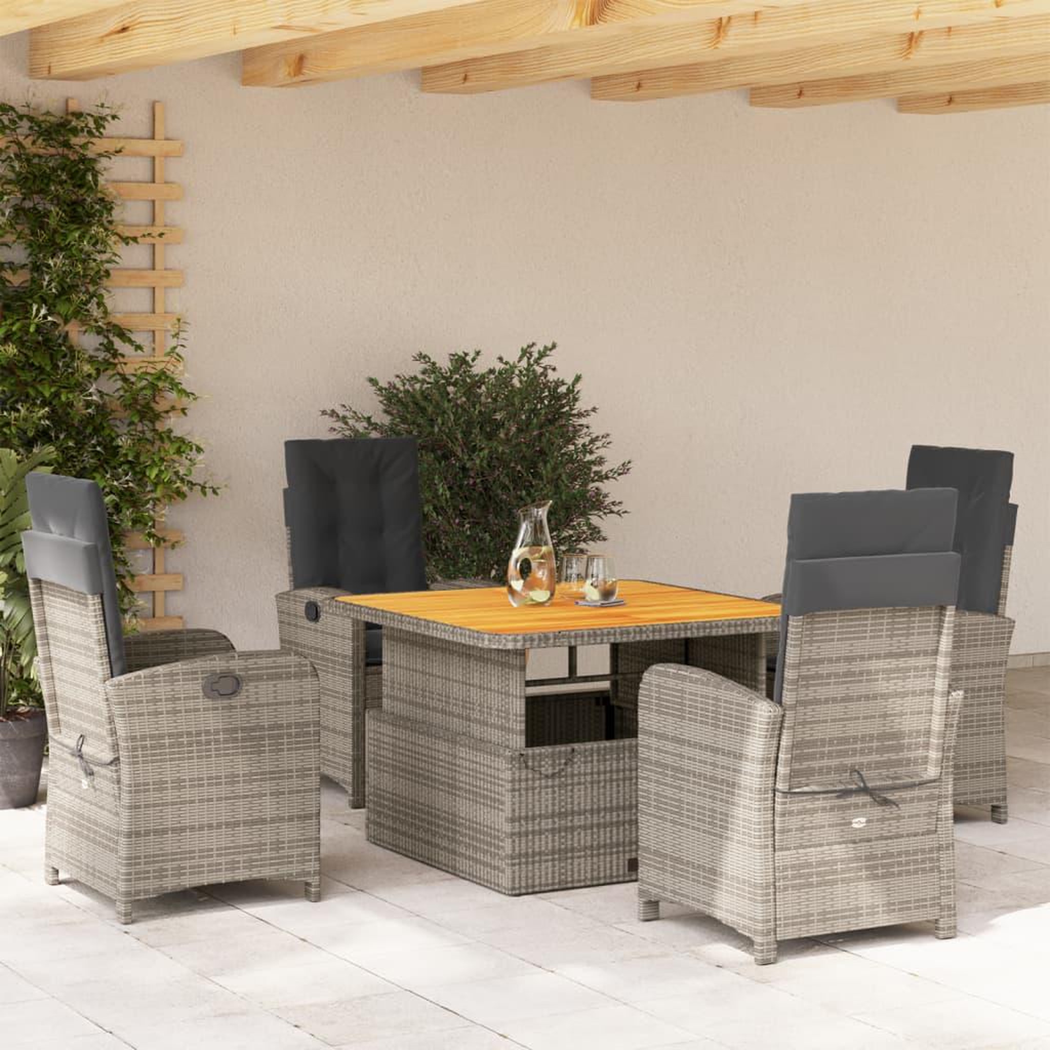 VIDAXL Ensemble a manger de jardin 5 pcs coussins gris resine tressee