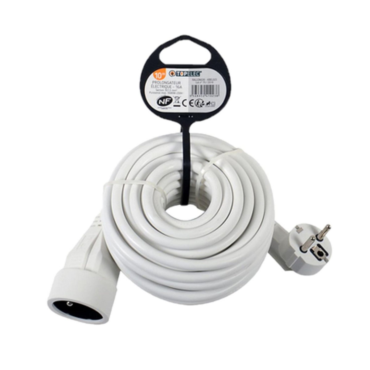 KB8 Rallonge 16A avec Terre L.10 mètres - Blanc