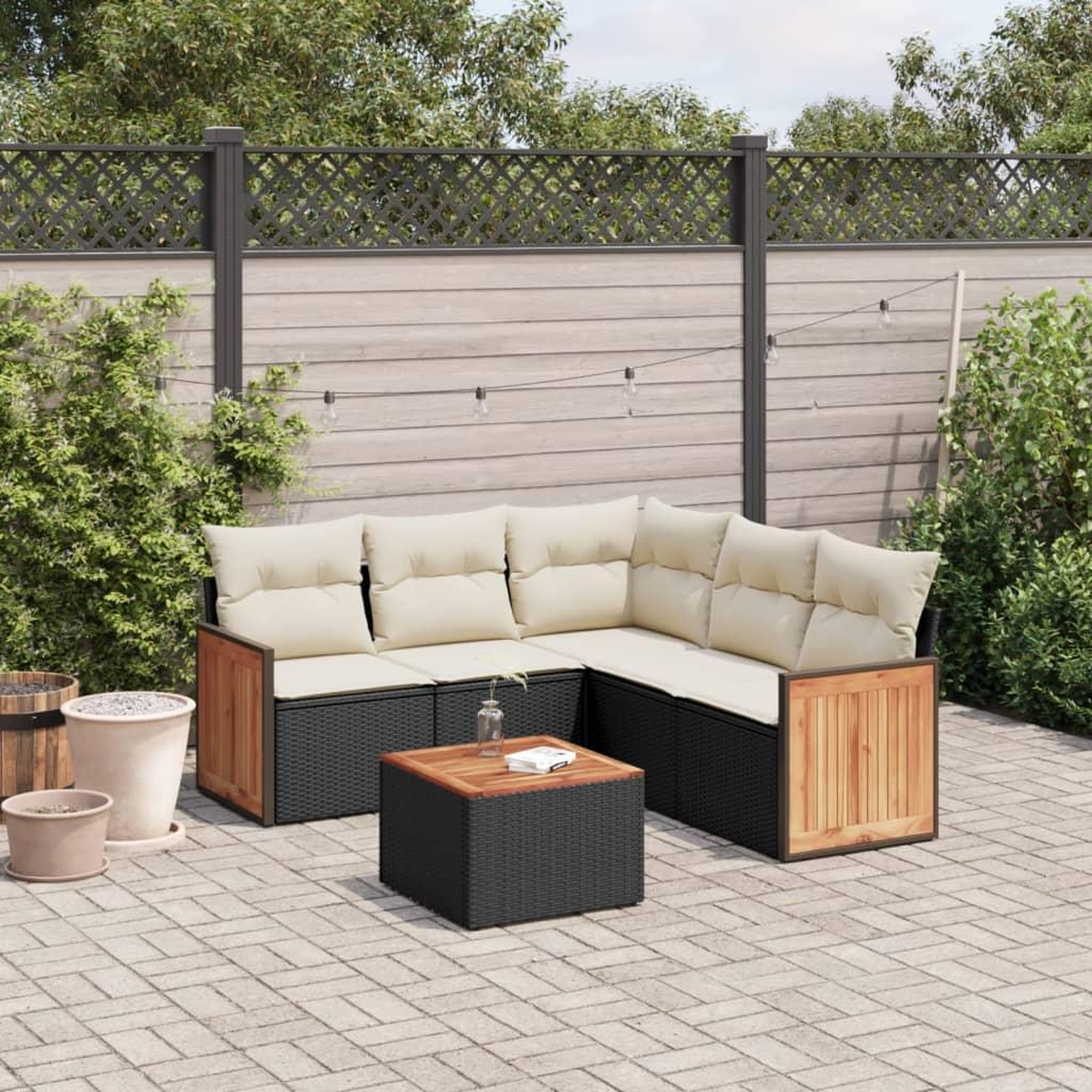 VIDAXL Salon de jardin 6 pcs avec coussins noir resine tressee