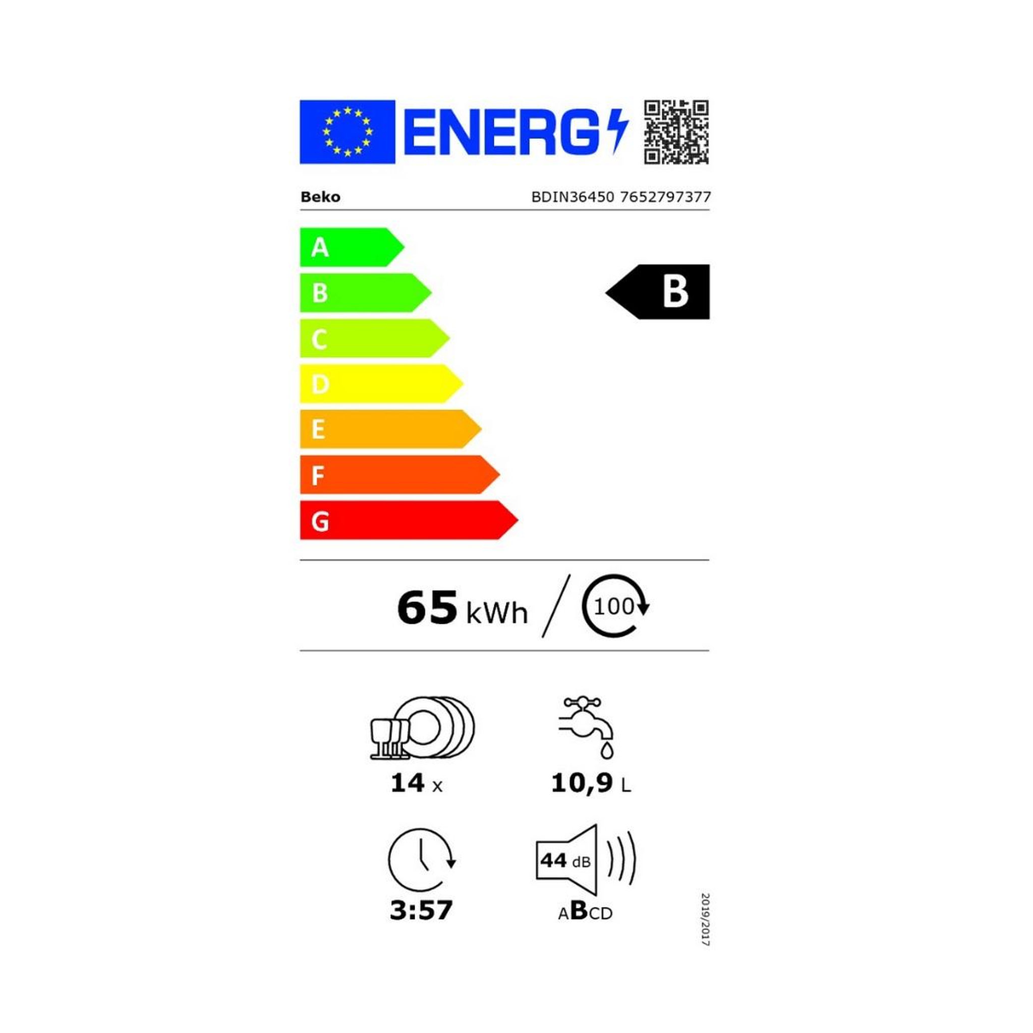 Voir la diapositive 2 : Beko Lave-vaisselle 60cm 14 couverts 44db tout intégrable - bdin36450