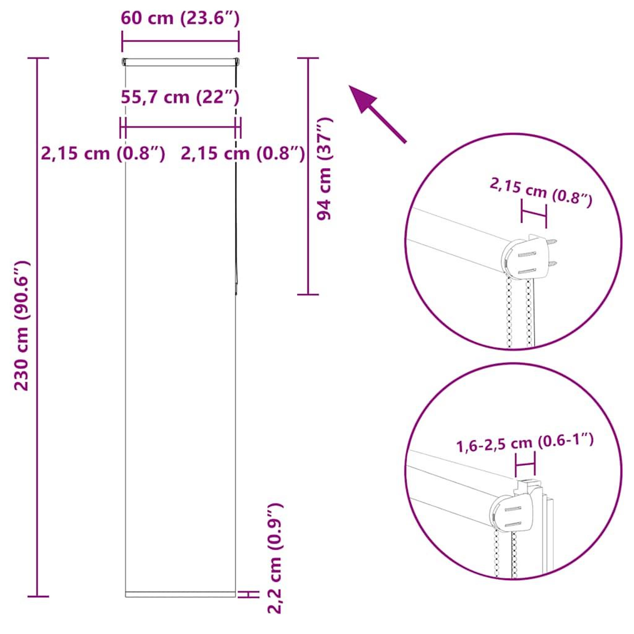 Voir la diapositive 6 : VIDAXL Store enrouleur occultant blanc casse 60x230cm largeur du tissu