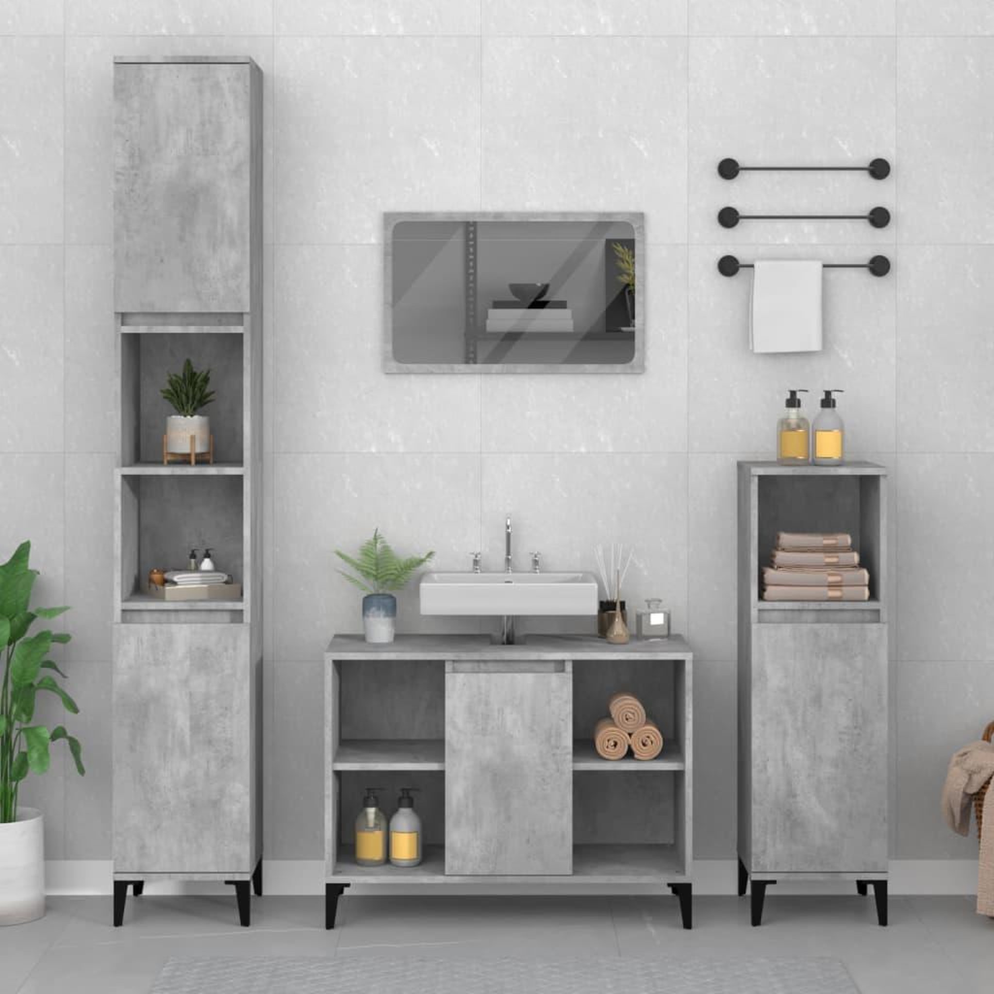 Voir la diapositive 1 : VIDAXL Meuble d'evier gris beton 80x33x60 cm bois d'ingenierie