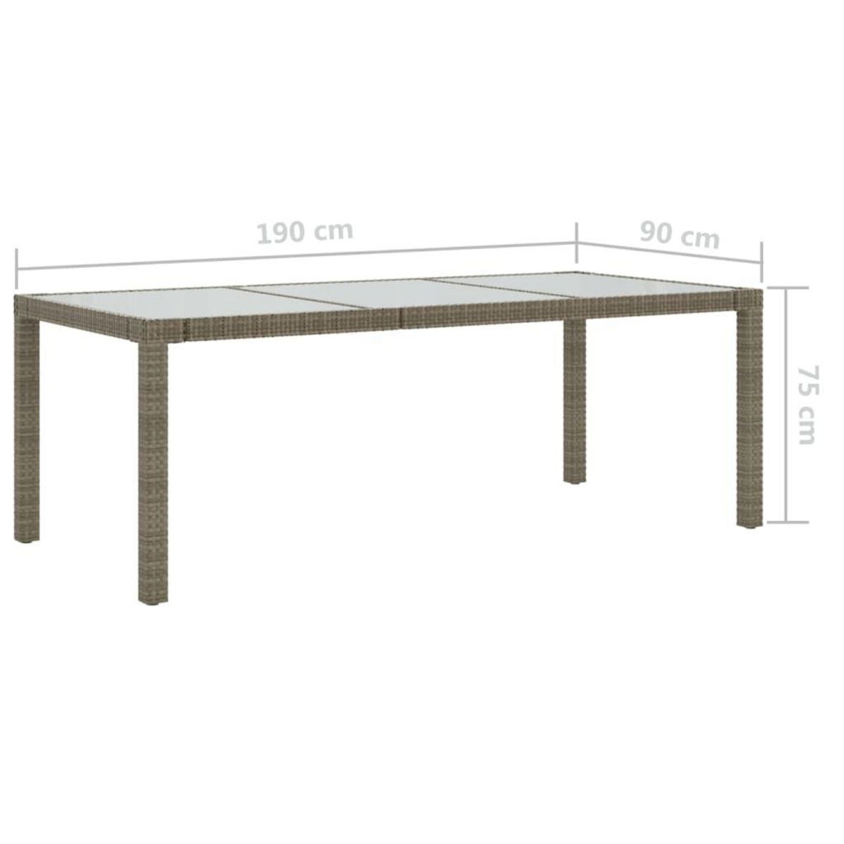 VIDAXL Table de jardin Gris 190x90x75 cm Verre trempe/resine tressee
