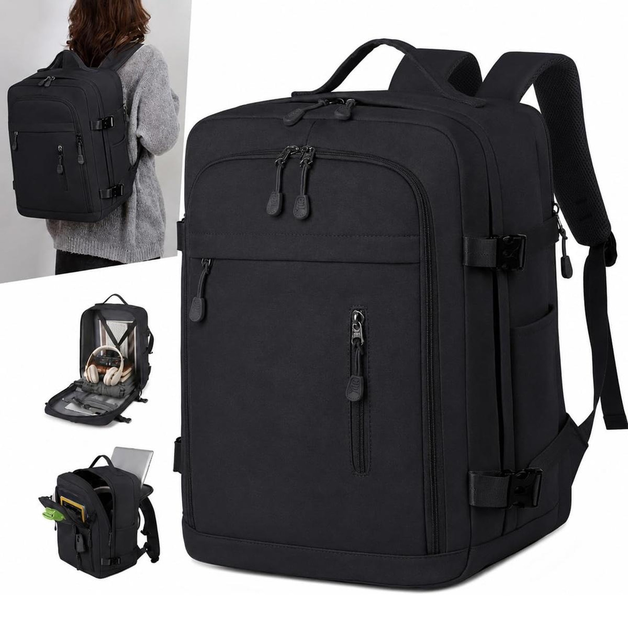 Voir la diapositive 3 : TROLLEY ADC Sac à dos cabine noir 40x30x20 avec kit de compression inclus - bry-black
