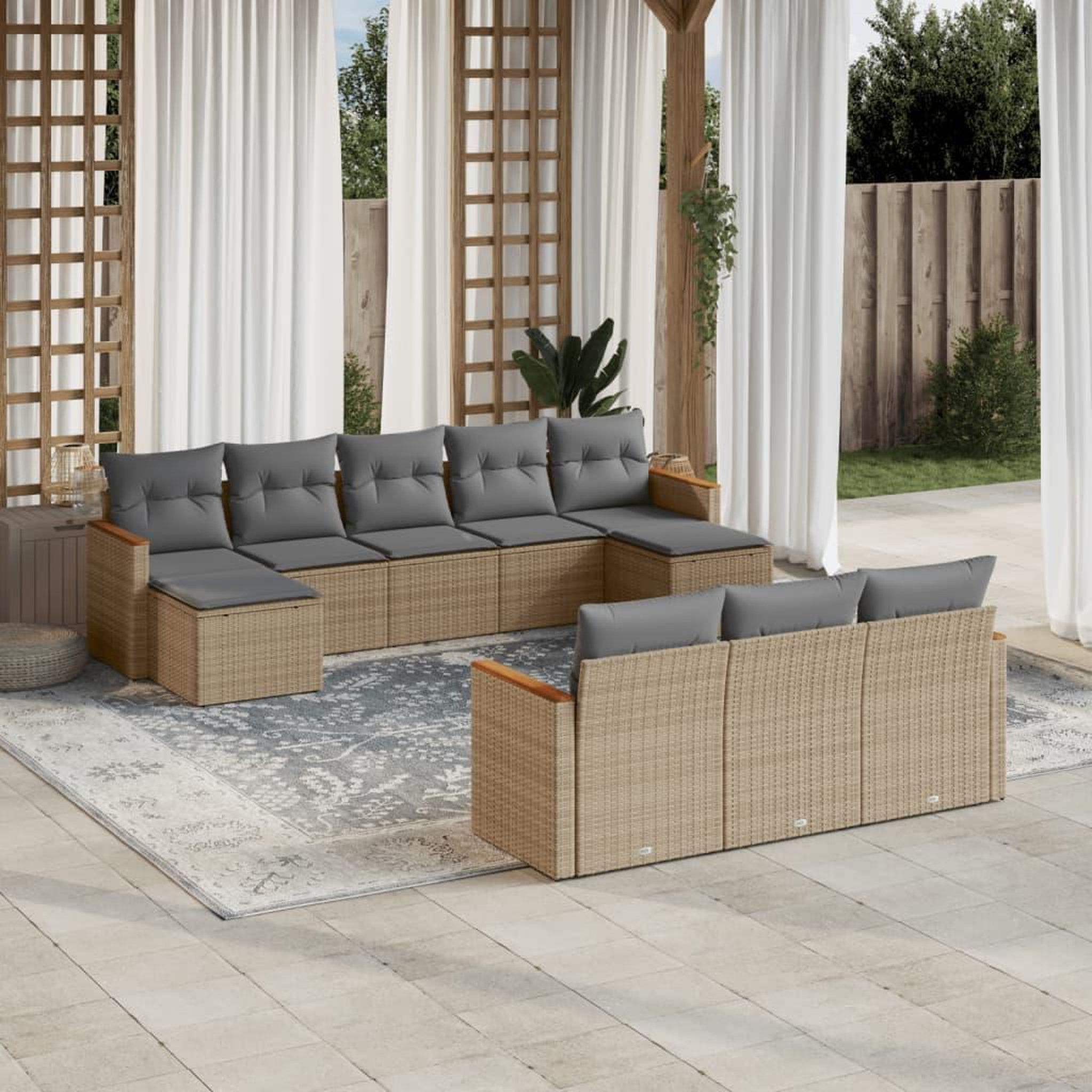 VIDAXL Salon de jardin avec coussins 10 pcs beige resine tressee