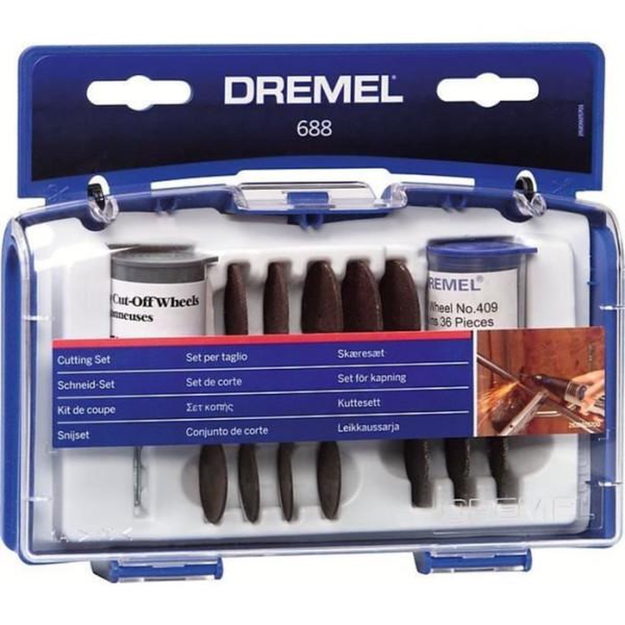 Voir la diapositive 2 : Dremel Coffret 69 accessoires dremel 688 - assortiment de 68 disques a tronçonner dans un coffret pratique