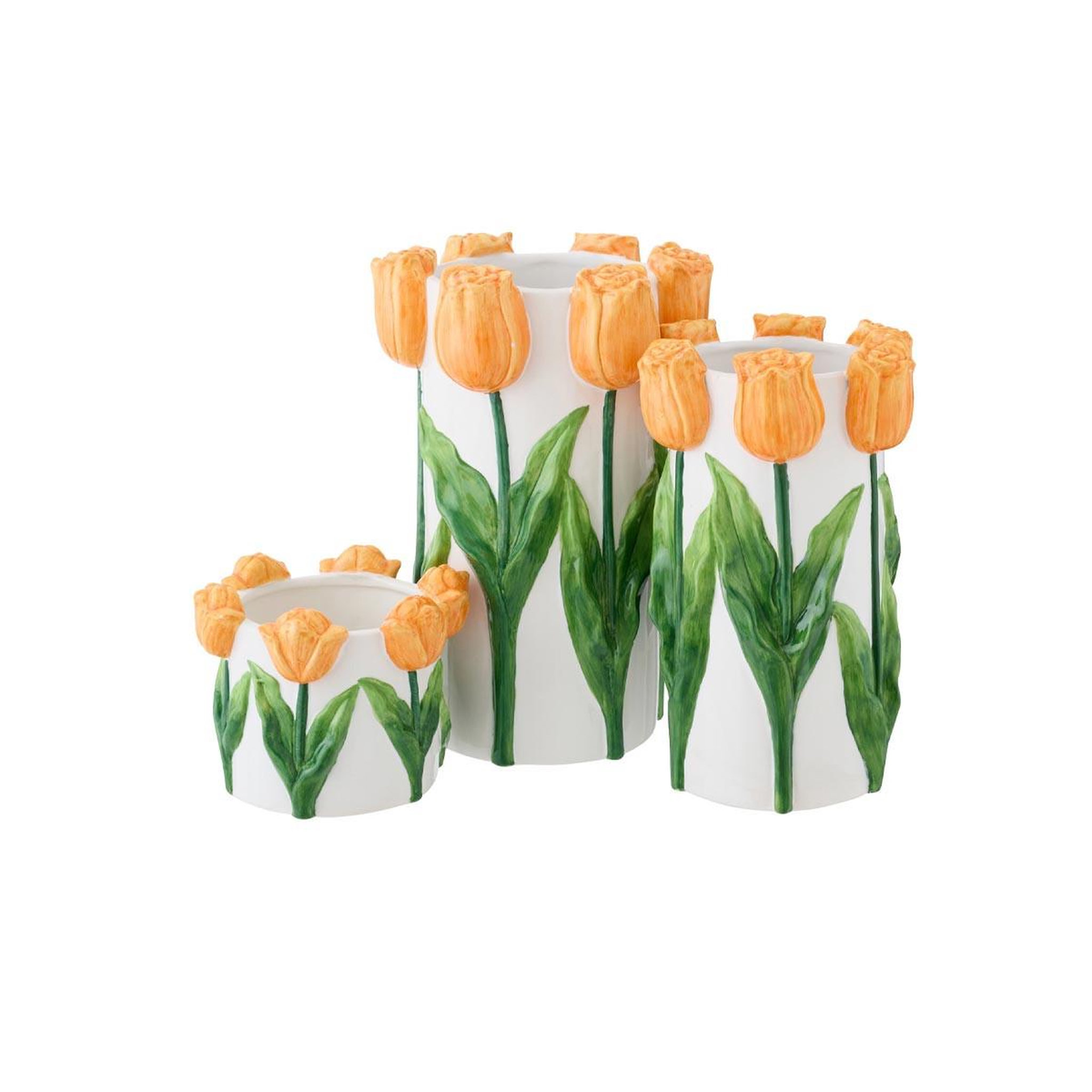 Voir la diapositive 2 : J-LINE Vase tulipes en céramique  bulbe  27cm blanc & orange