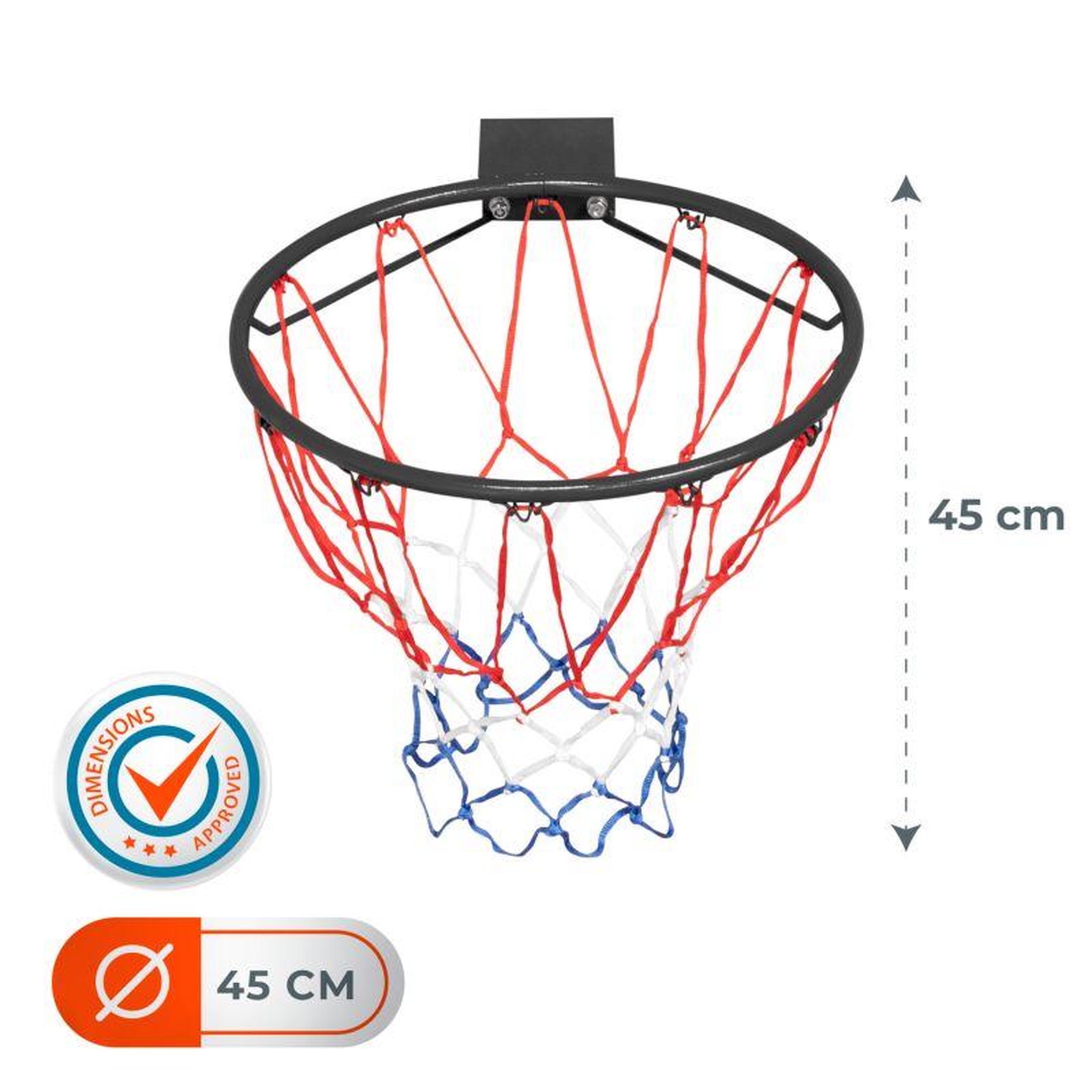Voir la diapositive 3 : BUMBER Arceau de Basket-Ball mural MALIBU Diamètre 45 cm et filet – fixation murale incluse