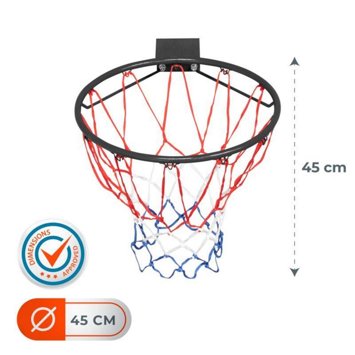 BUMBER Arceau de Basket-Ball mural MALIBU Diamètre 45 cm et filet – fixation murale incluse