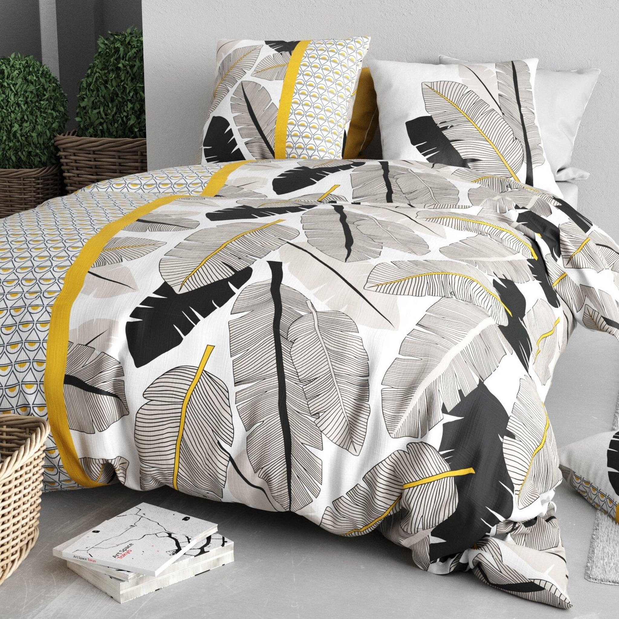 Voir la diapositive 2 : ATELIER DU COTON Parure Housse De Couette 100% Coton 57fils Palmora