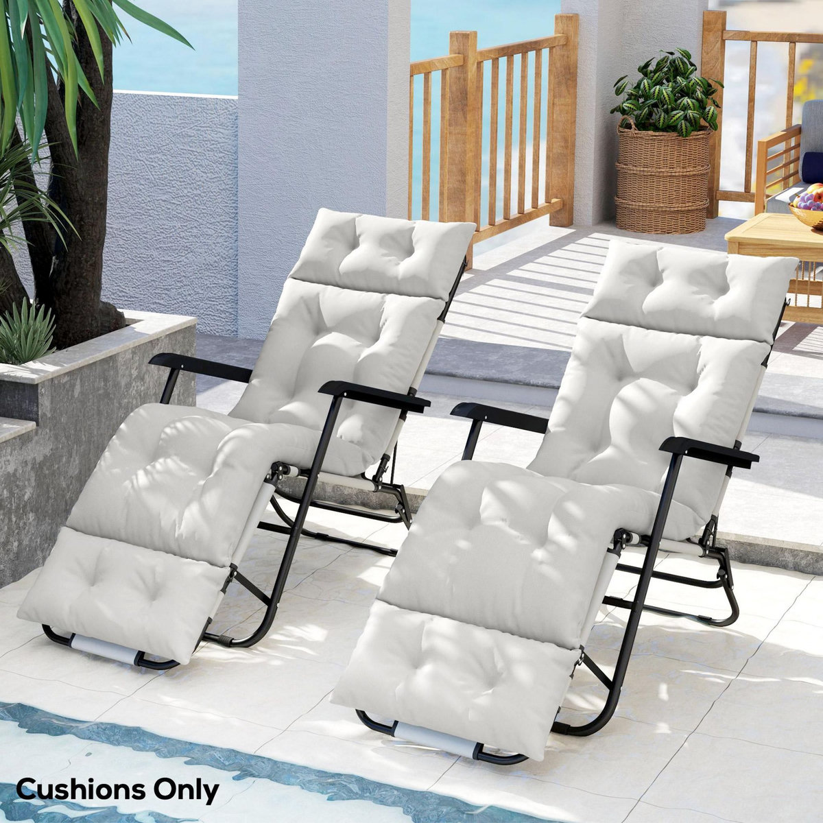 OUTSUNNY Lot de 2 matelas bains de soleil chaises longues style Chesterfield tissu gris clair